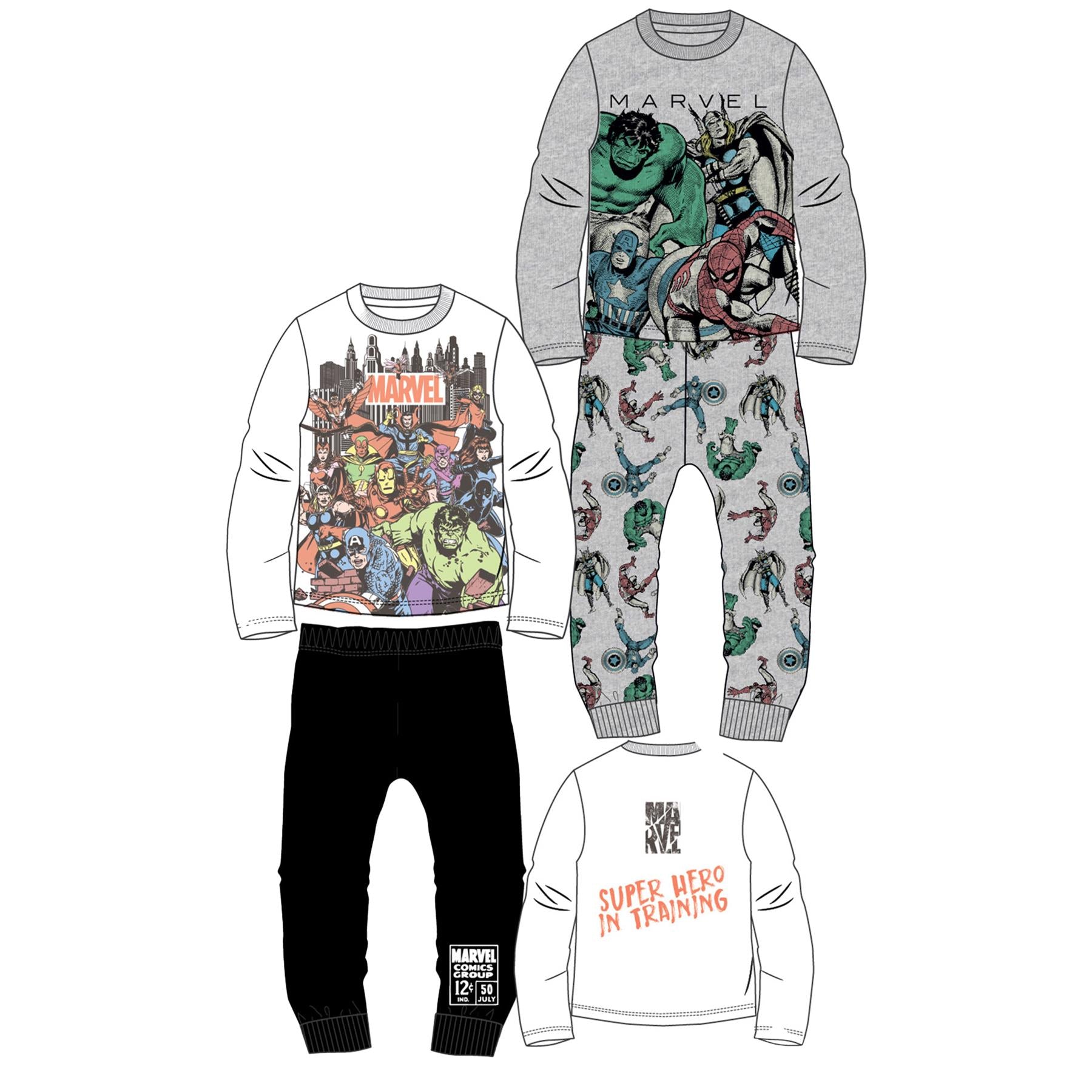 2 pack Boys Kids Disney Marvel WWE Character Cotton Pyjamas 1- 14 Years Gift