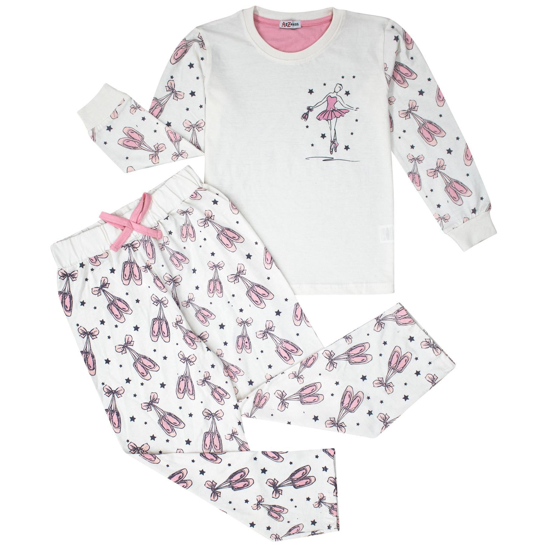 Girls Ballerina Baby Pink Print Children PJs 2 Piece Cotton Set Age 2-13 Years