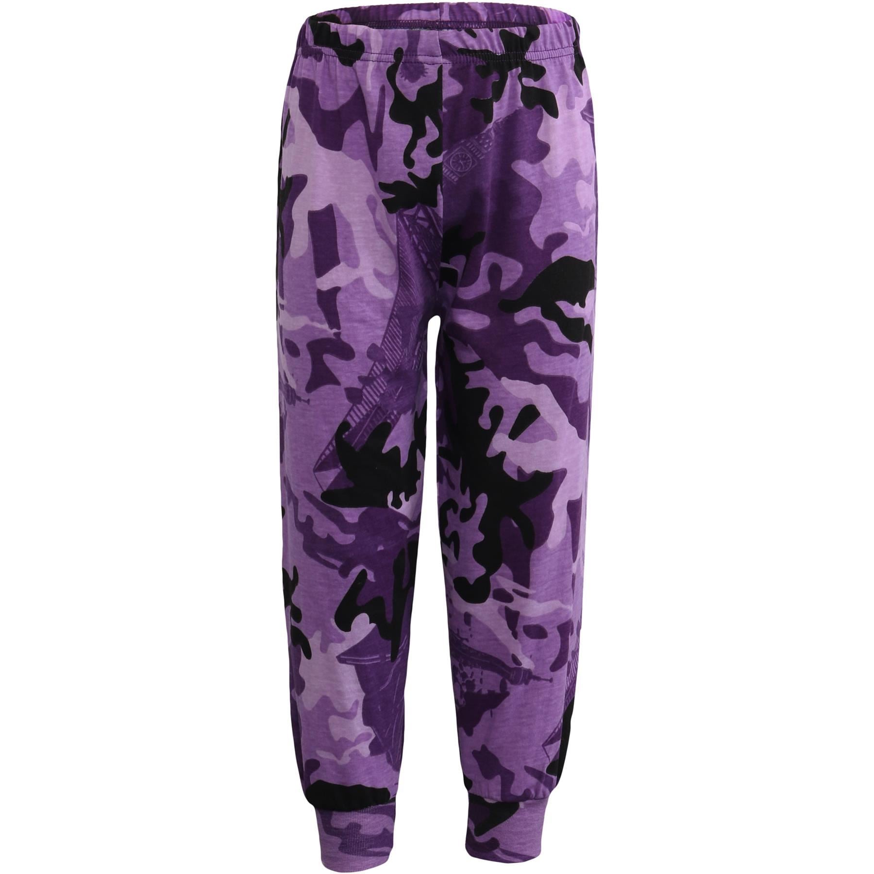 Kids Girls Plain Stylish Contrast Camo Purple Color Pyjamas Set Age 2-13 Years
