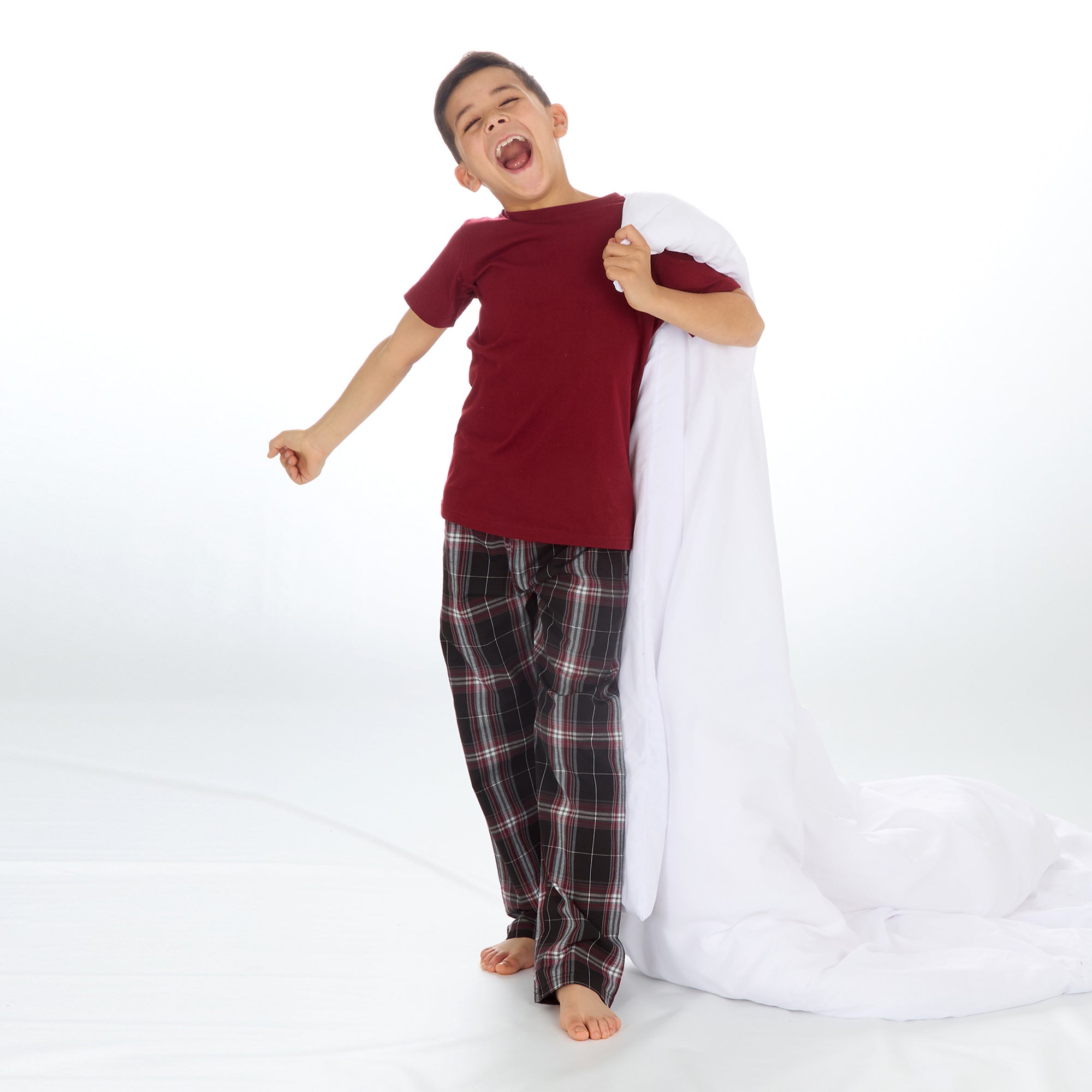 Boys Pyjama Set Short Sleeved T-shirt Woven Long Bottoms PJs 9 10 11 12 13 Years