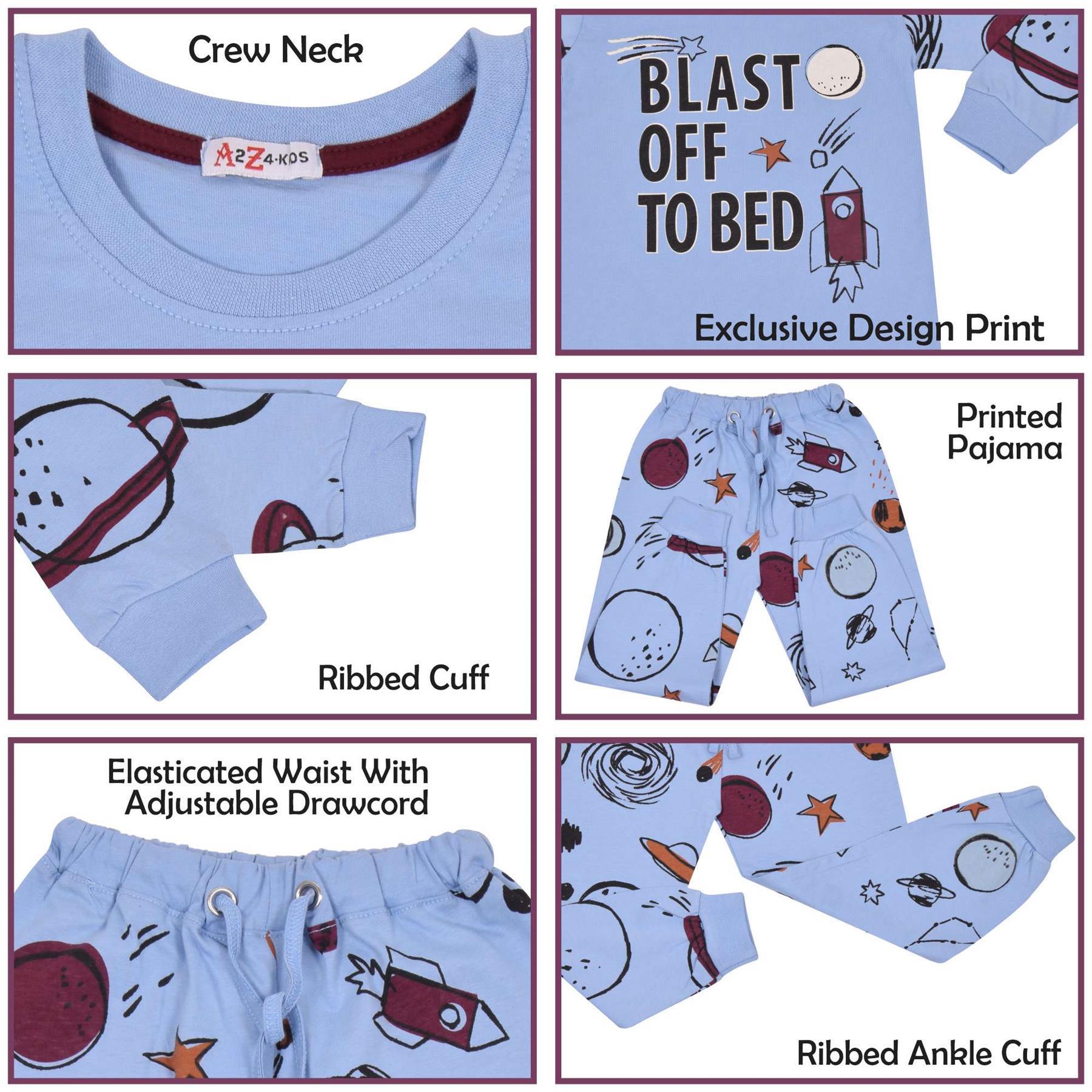 Kids Boys Rocket Spaceship Blast Off Pyjamas Children PJs 2 Piece Sleepwear Set