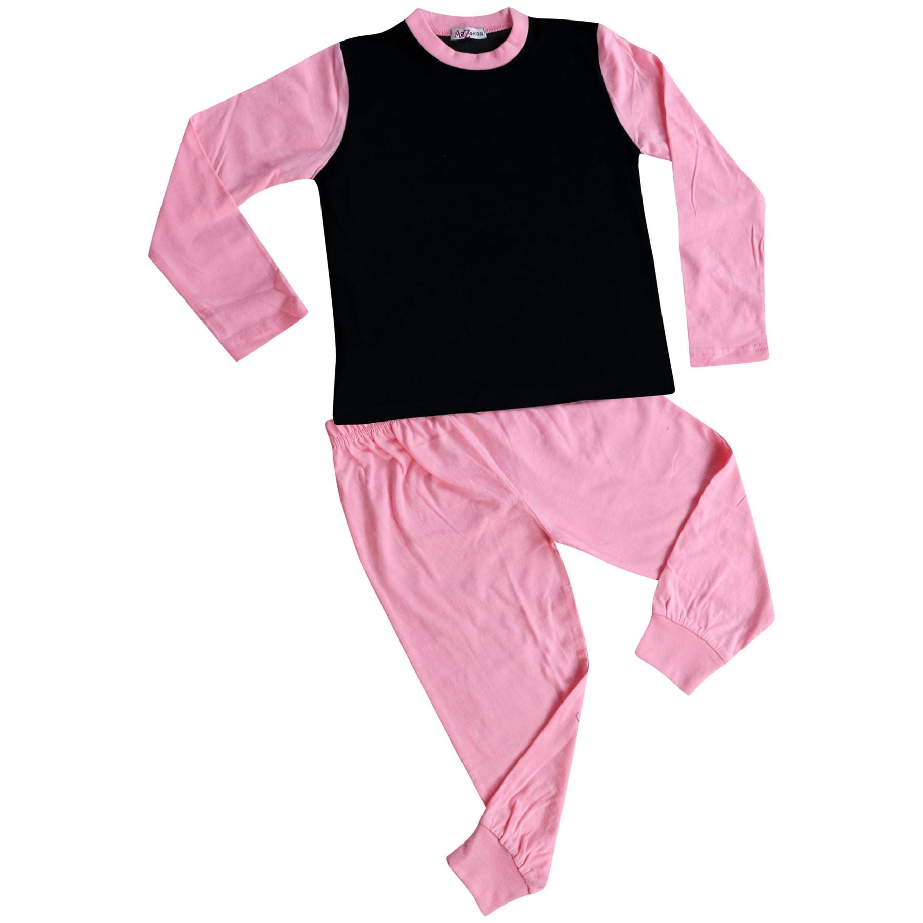 Kids Girls Boys Pjs Contrast Color Plain Stylish Pyjamas Set New Age 2-13 Years