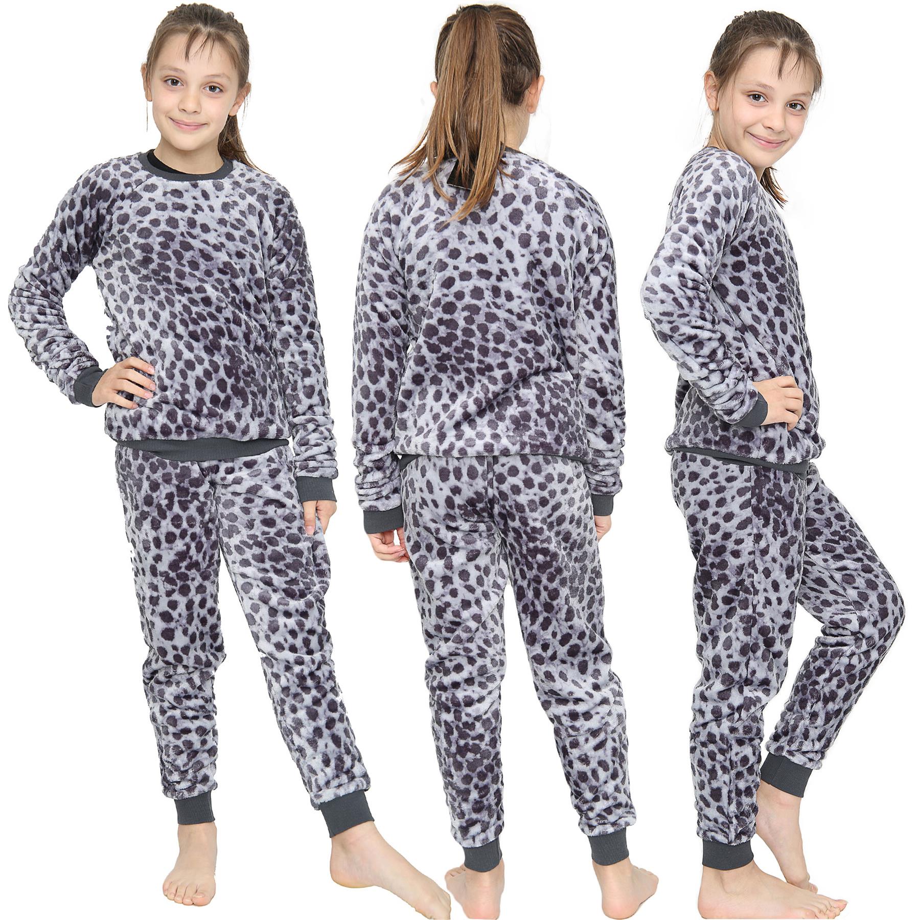 Kids Girls Boys Pyjamas Leopard PJs Soft Fleece 2 Piece Flannel Set Lounge Suit