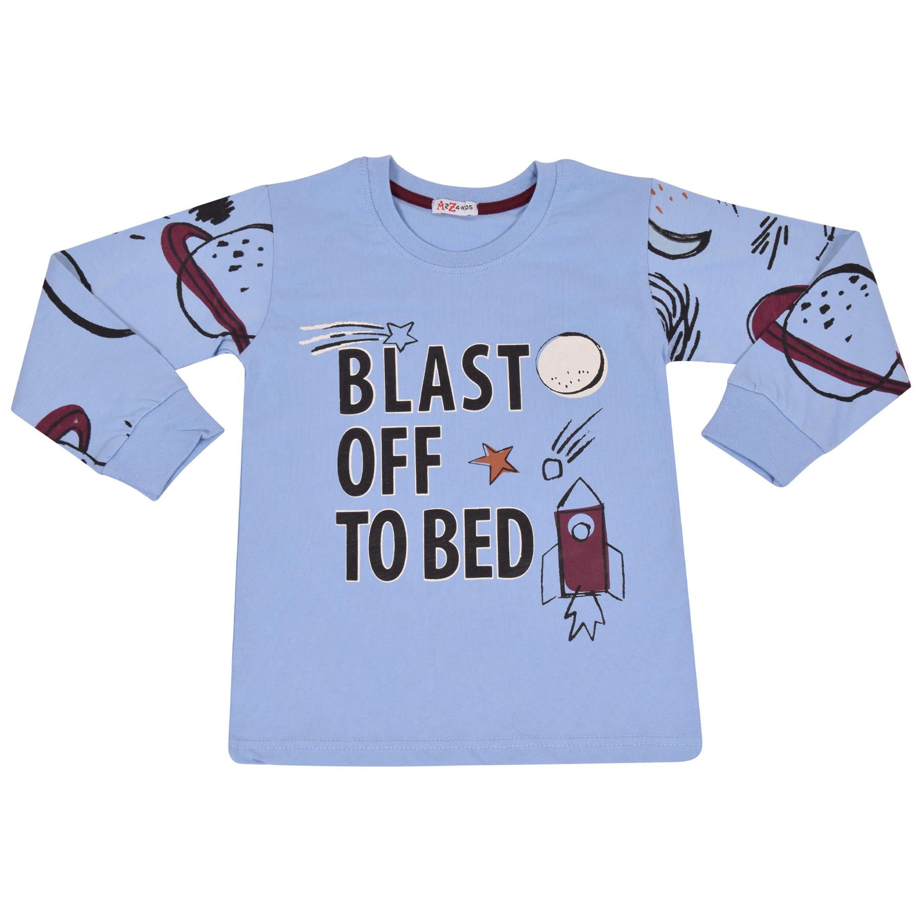 Kids Boys Rocket Spaceship Blast Off Pyjamas Children PJs 2 Piece Sleepwear Set