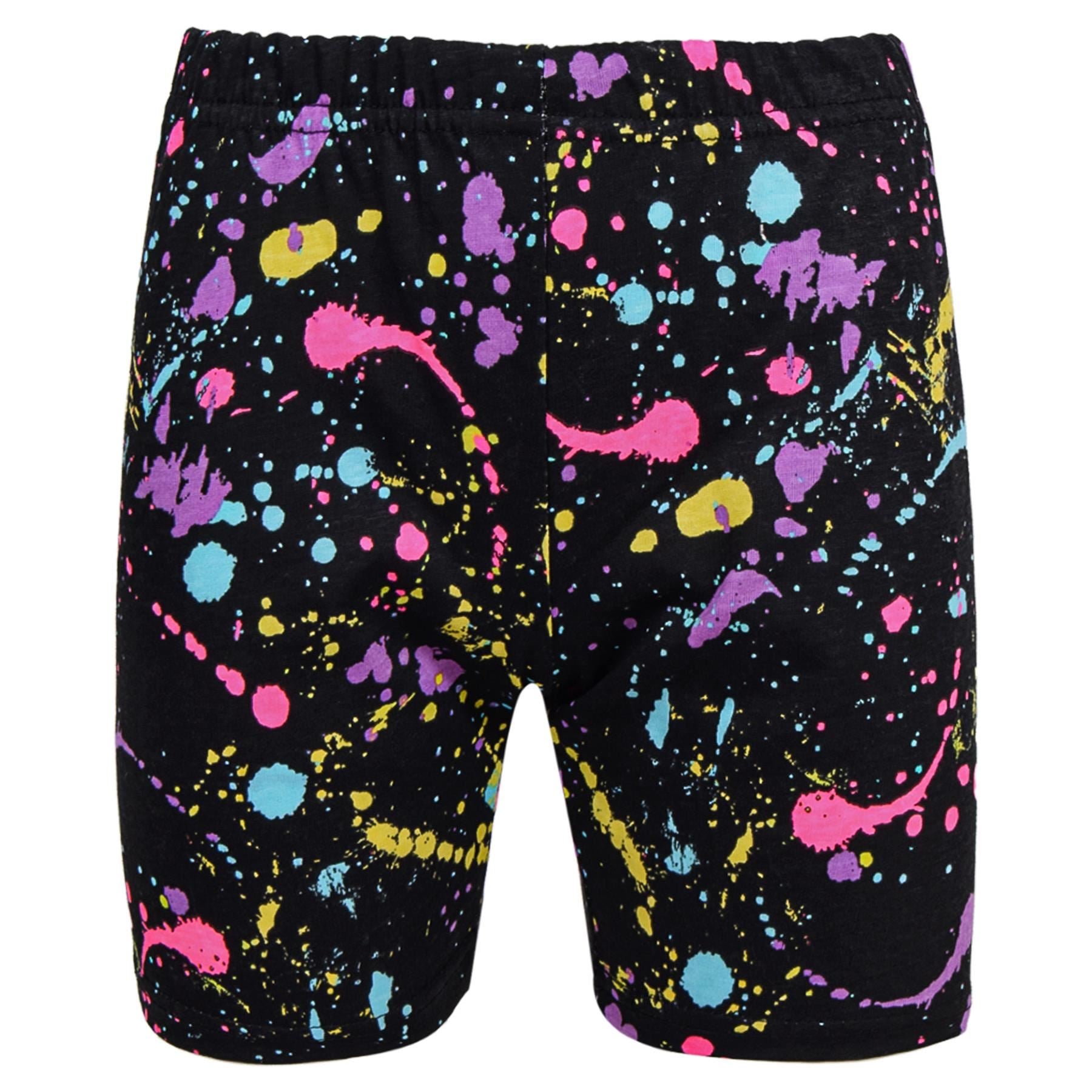 Kids Girls Boys Pyjamas Splash Print Contrast Top Bottom Sleepwear Shorts Set