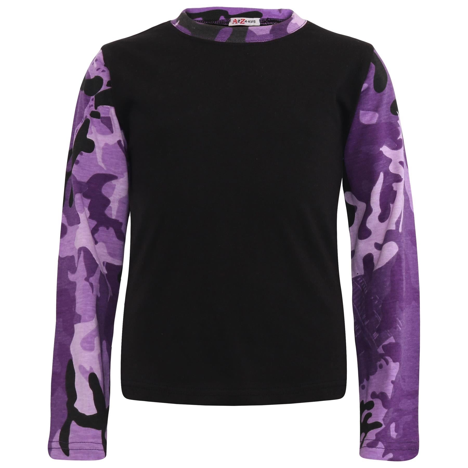 Kids Girls Plain Stylish Contrast Camo Purple Color Pyjamas Set Age 2-13 Years