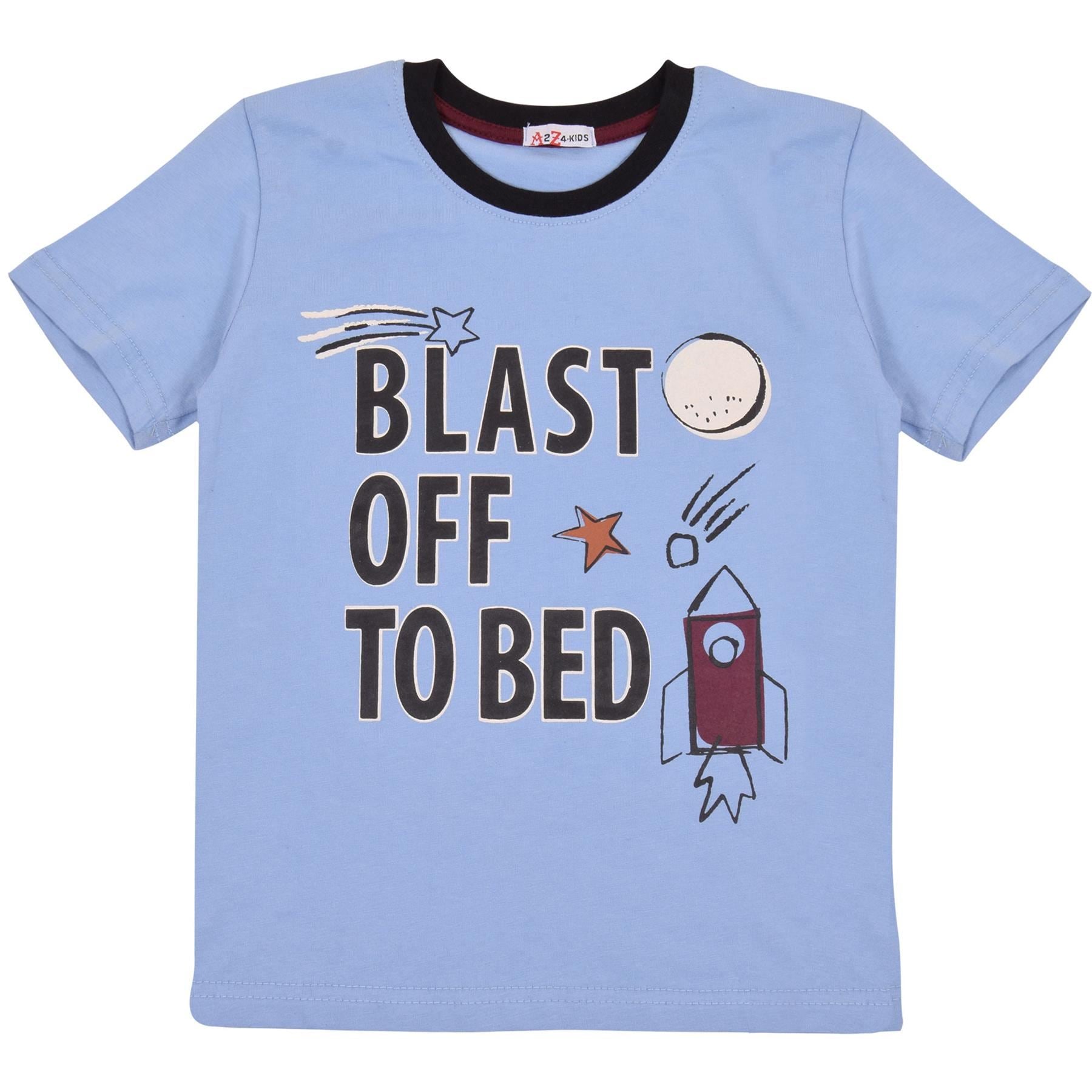 Kids Boys Rocket Spaceship Blast Off Blue Pyjamas PJs 2 Piece Sleepwear Set