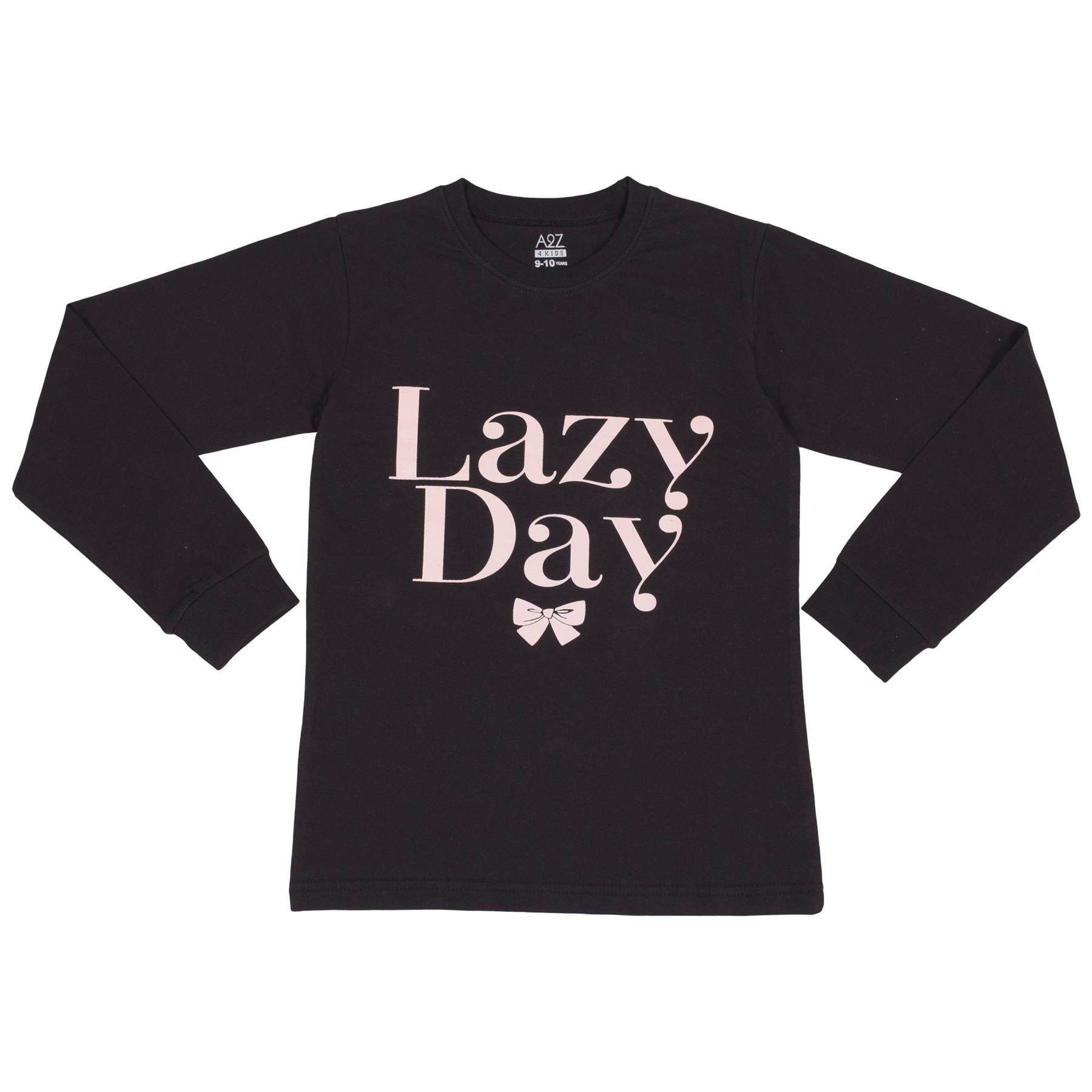 A2Z 4 Kids Girls Pyjamas Lazy Day Black 2 Piece Top Bottom Pyjamas Set Age 2-13