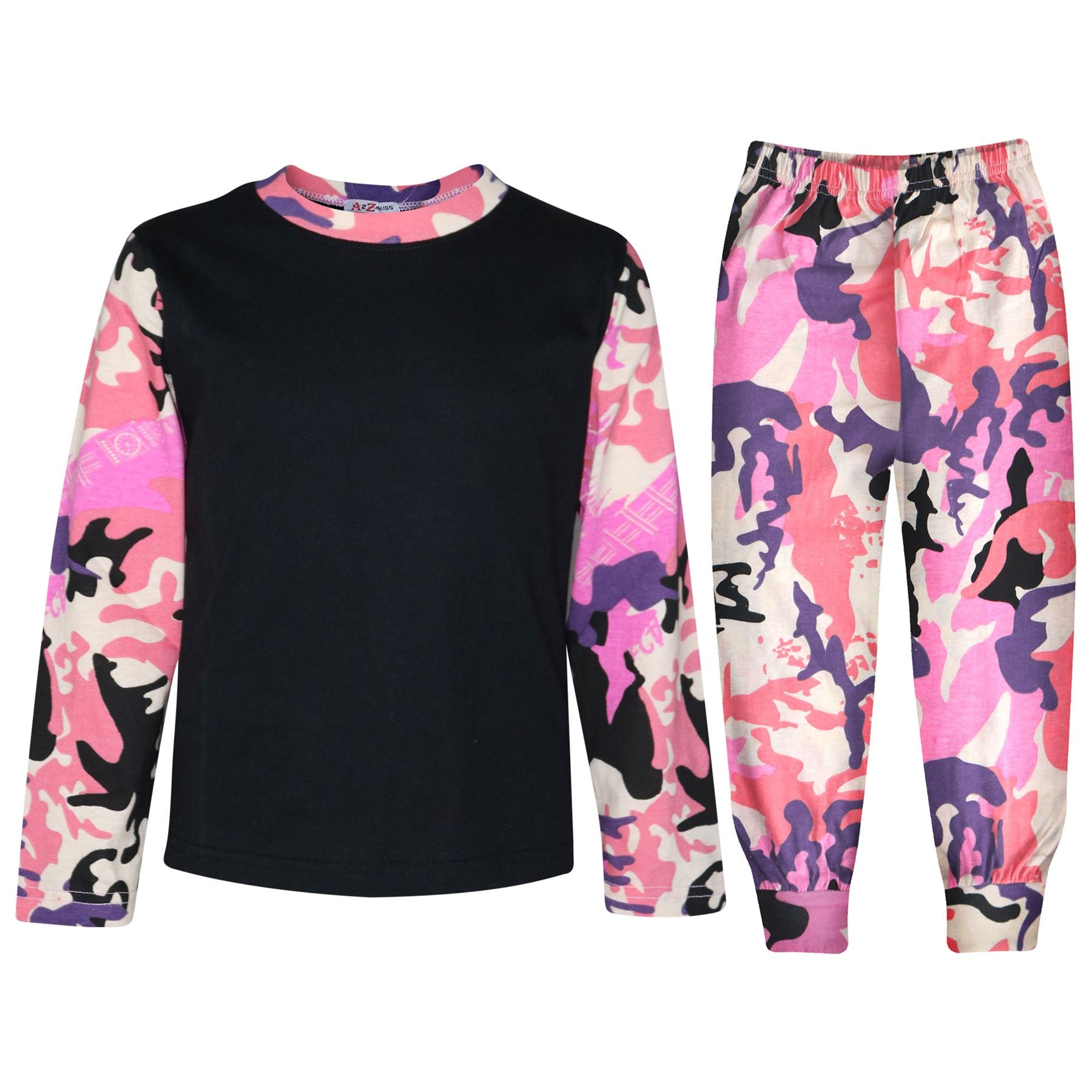 Kids Girls Boys Pjs Contrast Color Plain Stylish Pyjamas Set New Age 2-13 Years