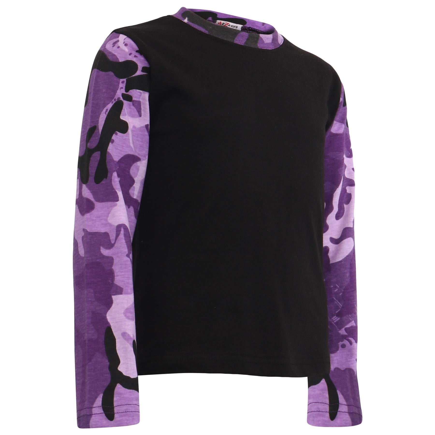 Kids Girls Plain Stylish Contrast Camo Purple Color Pyjamas Set Age 2-13 Years