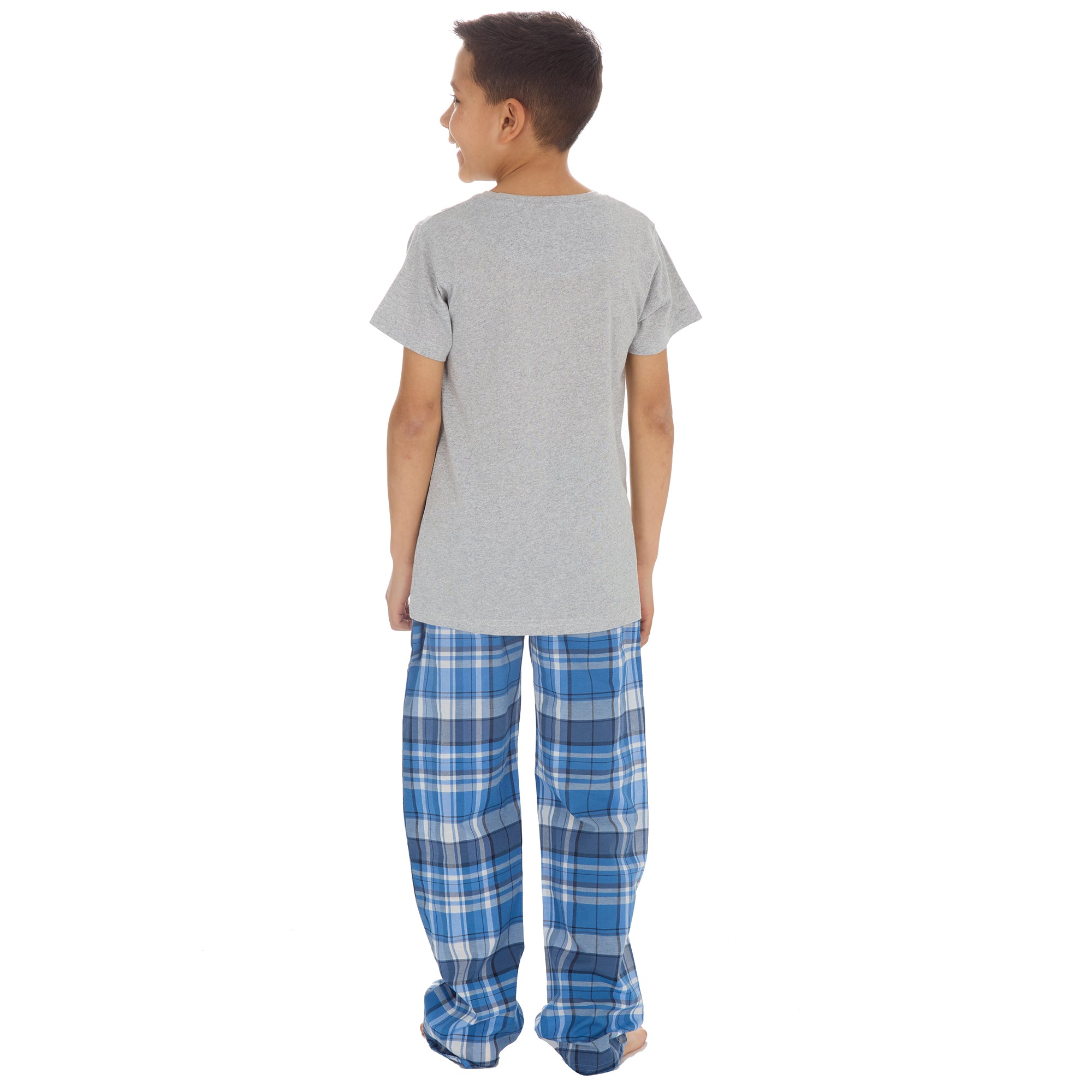 Boys Pyjama Set Short Sleeved T-shirt Woven Long Bottoms PJs 9 10 11 12 13 Years