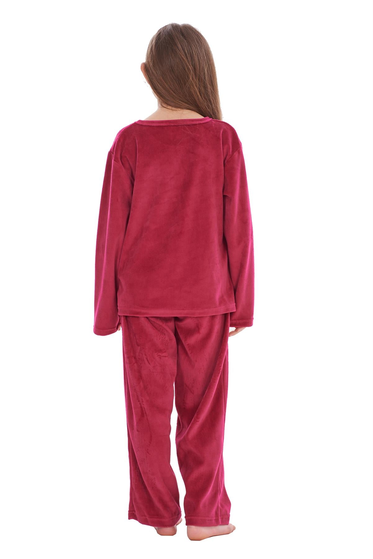 Girls Winter Pyjama Set Velvet Pineapple Motif Long Sleeve Warm Cosy PJ's