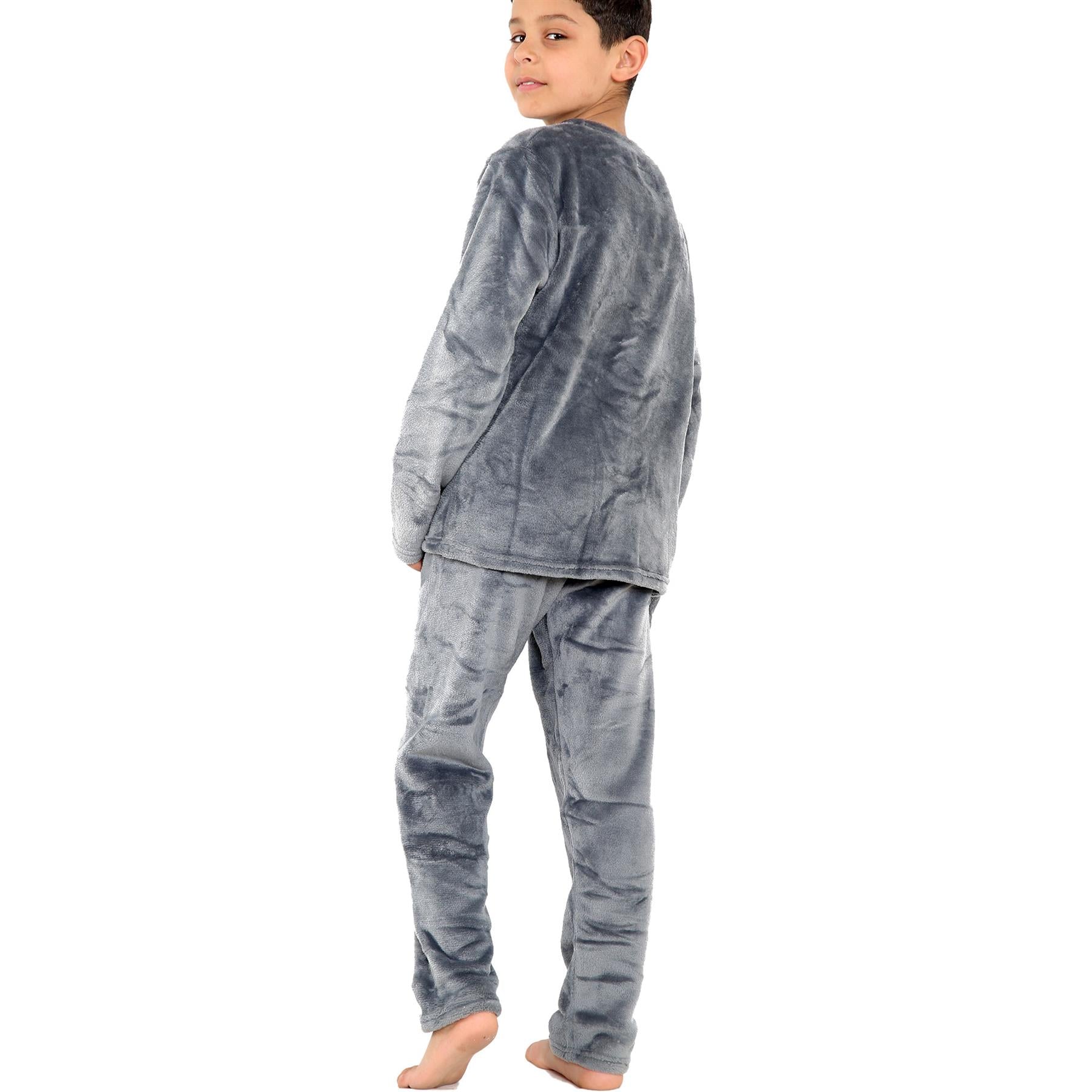 Kids Childrens Warm Fleece Pyjamas For Boys & Girls Sleepover 2 Piece Gift Set