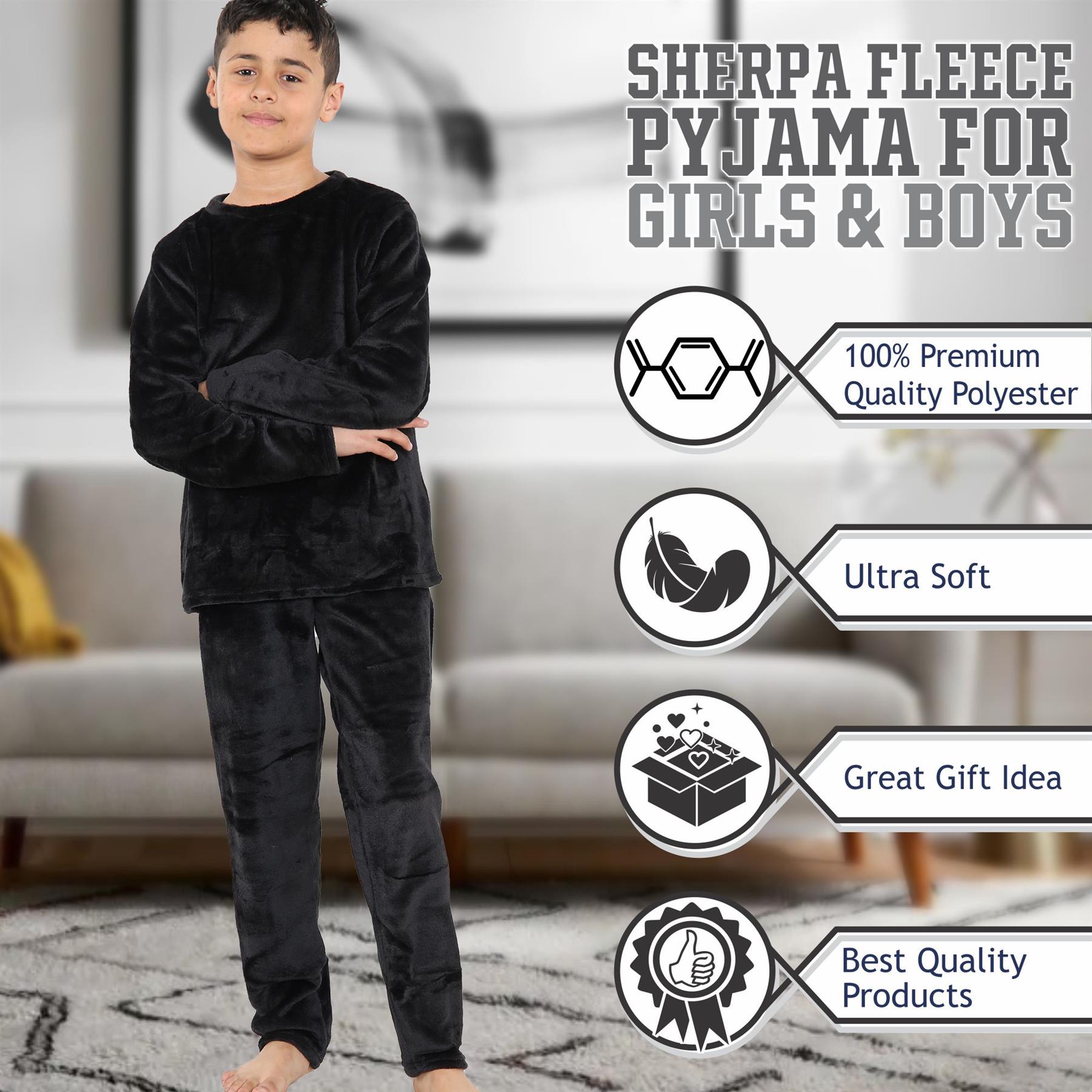 Kids Childrens Warm Fleece Pyjamas For Boys & Girls Sleepover 2 Piece Gift Set