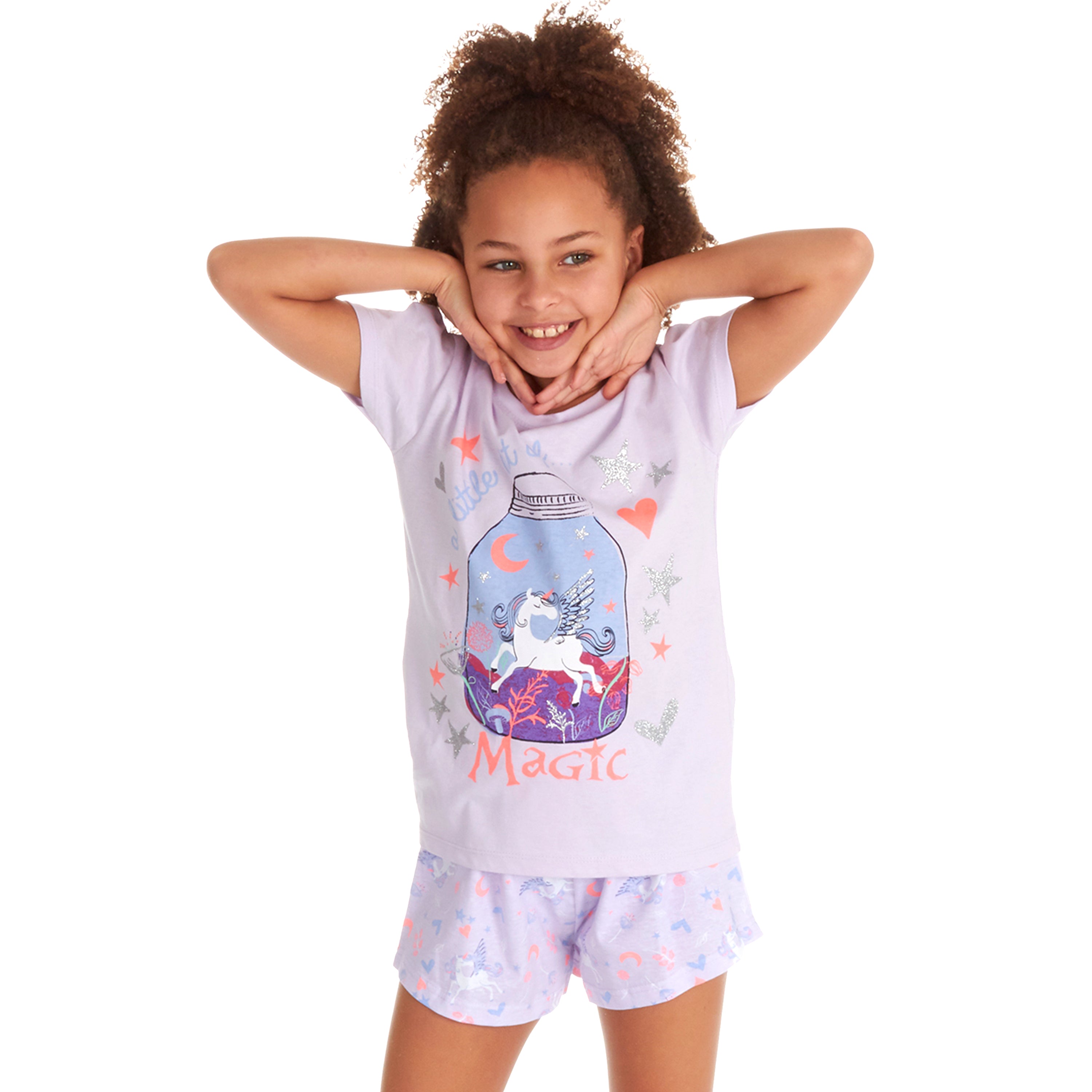 Girls Short Pyjamas Kids Jersey Summer Short Sleeved Pyjama Set Nightwear PJs UK
