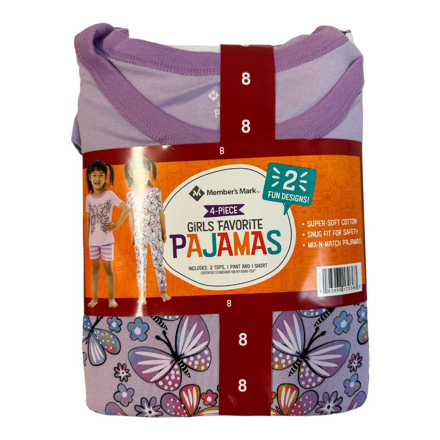 Member's Mark Girl's 4-Piece Snug Fit Mix-N-Match Favorite Pajamas Set