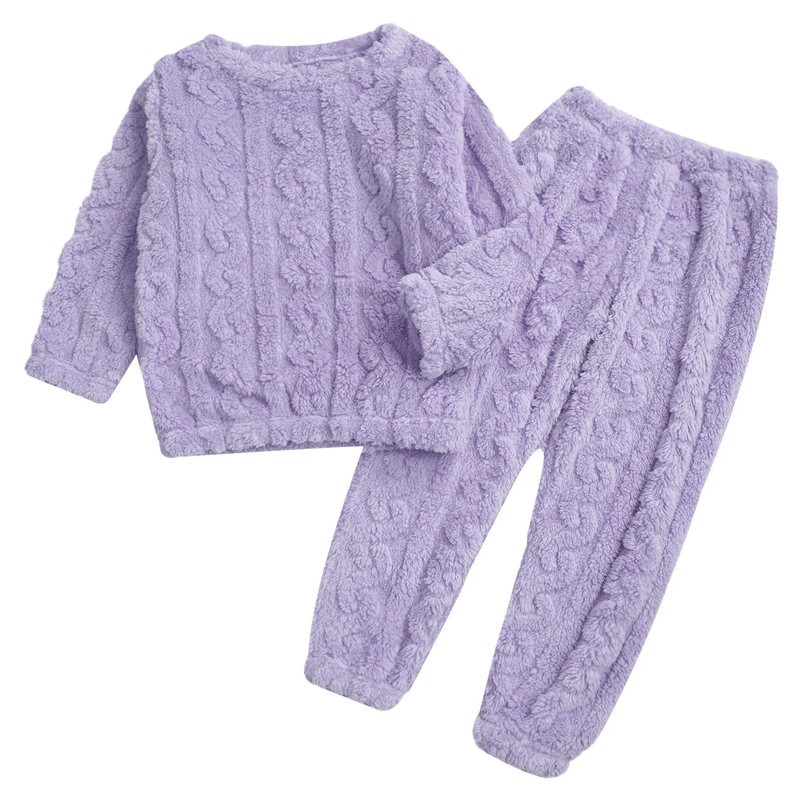 Kids Girls Pajamas Solid Color Set With Pants Outfits Nightwear Round Neck Tops