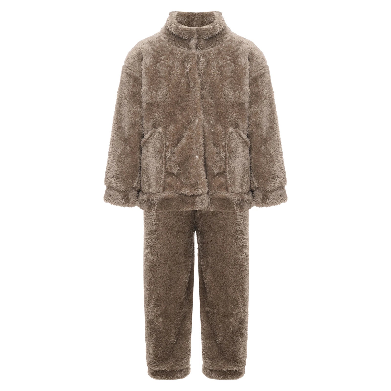 Girl Boy Sleepwear Faux Fur Pajamas Set Trousers Loungewear Buttons Pants Soft