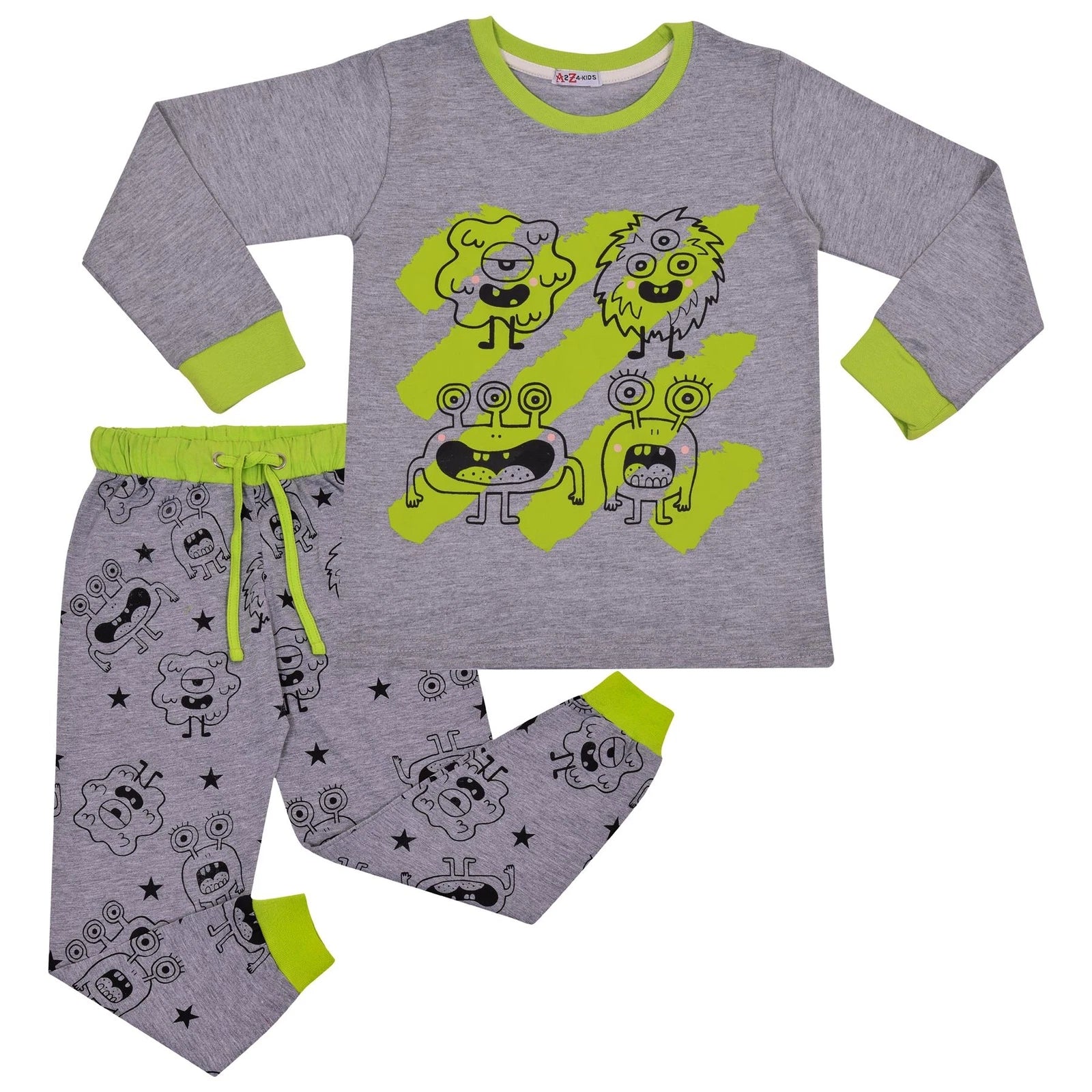 Kids Girls Boy Monster Pyjamas Children Grey 2 Piece Cotton Set