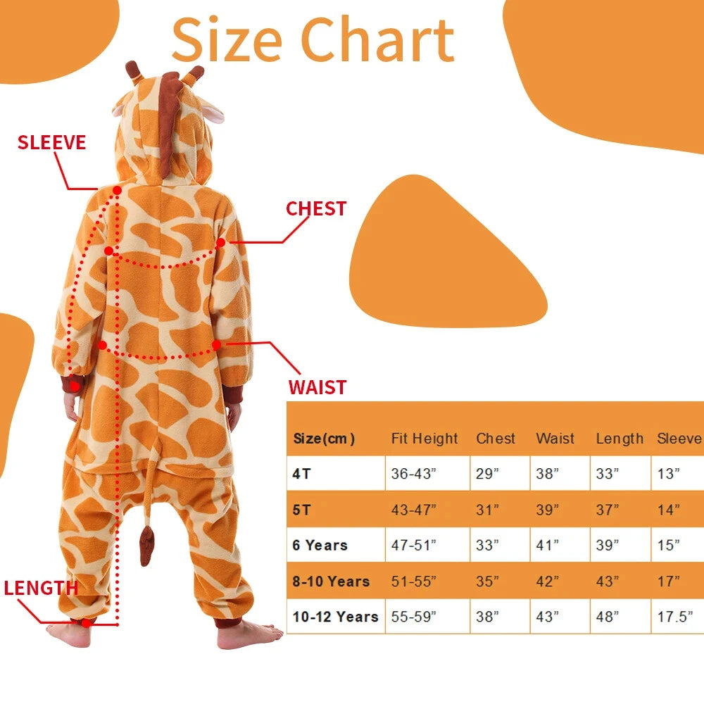 Giraffe One Piece Pajamas For Kids Unisex Christmas Winter Warm Cozy Homewear
