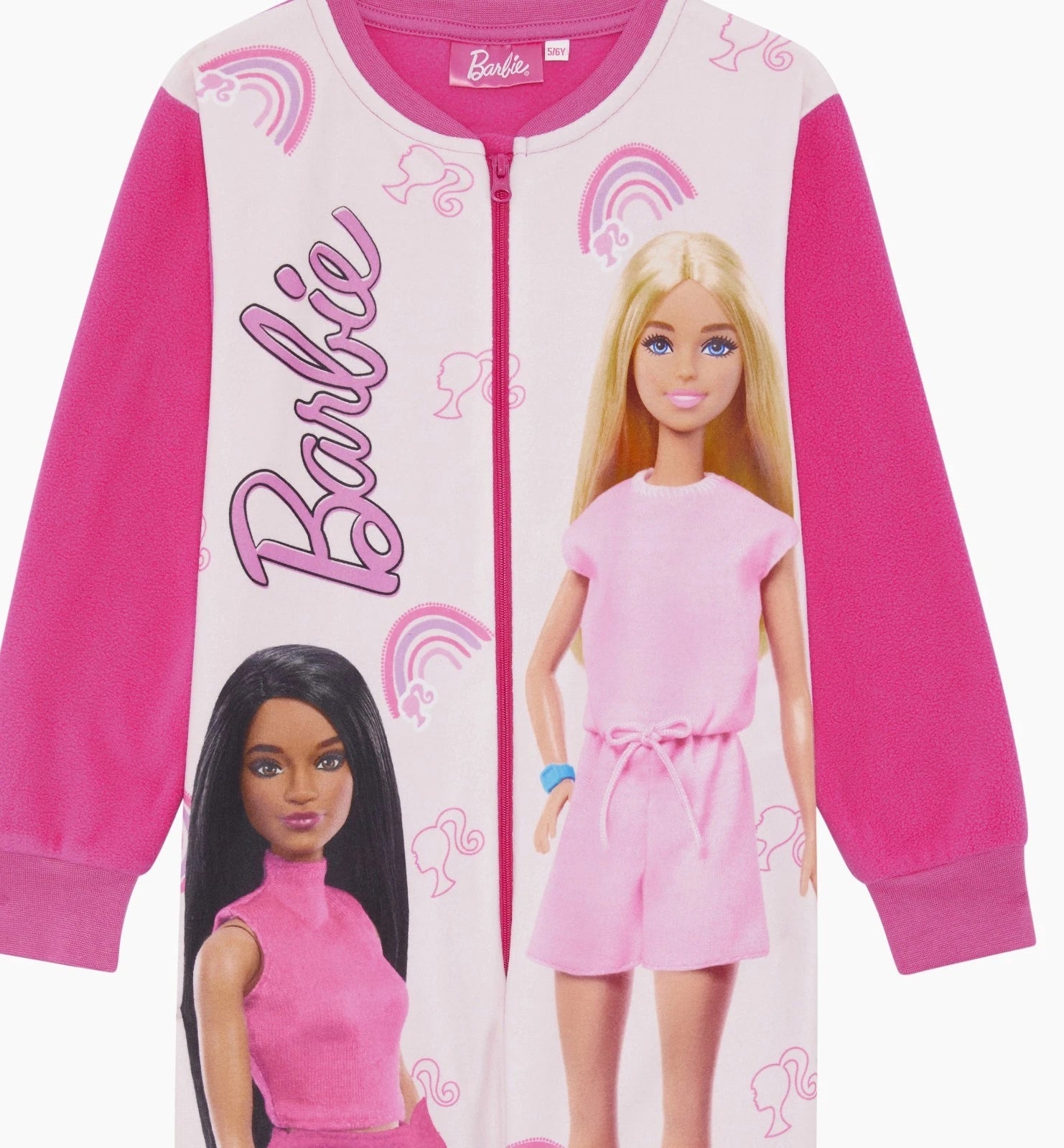 Girls Barbie 1Onesie One Piece Fleece Pyjamas Pink 3-10 Yrs Loungewear Sleepsuit