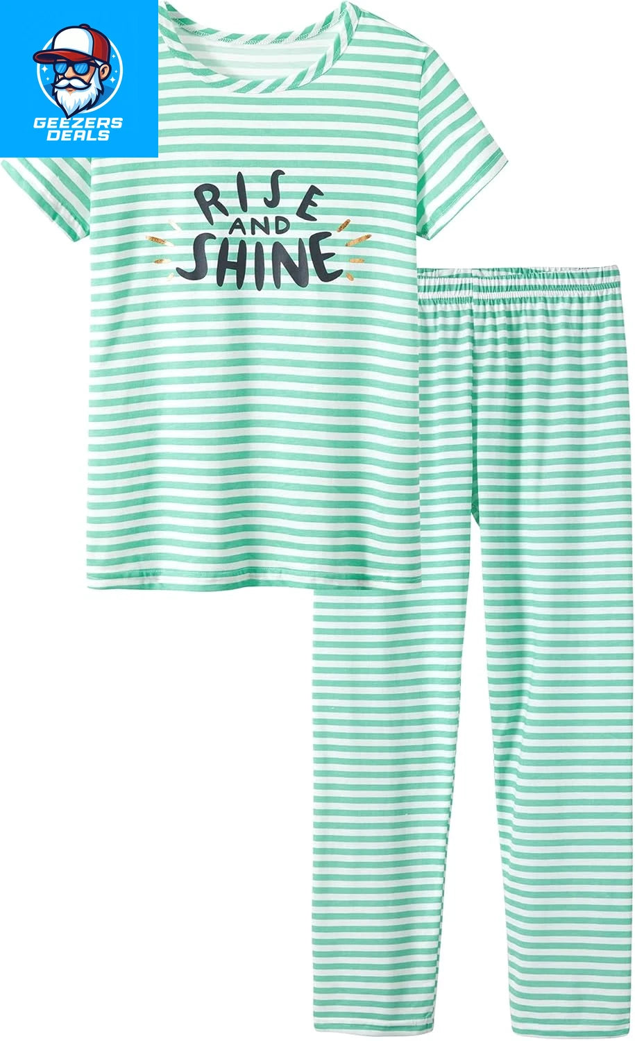 Pajamas for Girls Size 6-16 Pants & Long Sleeve Jammies Glitter Heart & Stripe T