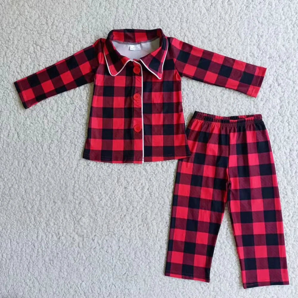 Boys Long sleeve Plaid Christmas Pajamas 2Pcs Sleepwear