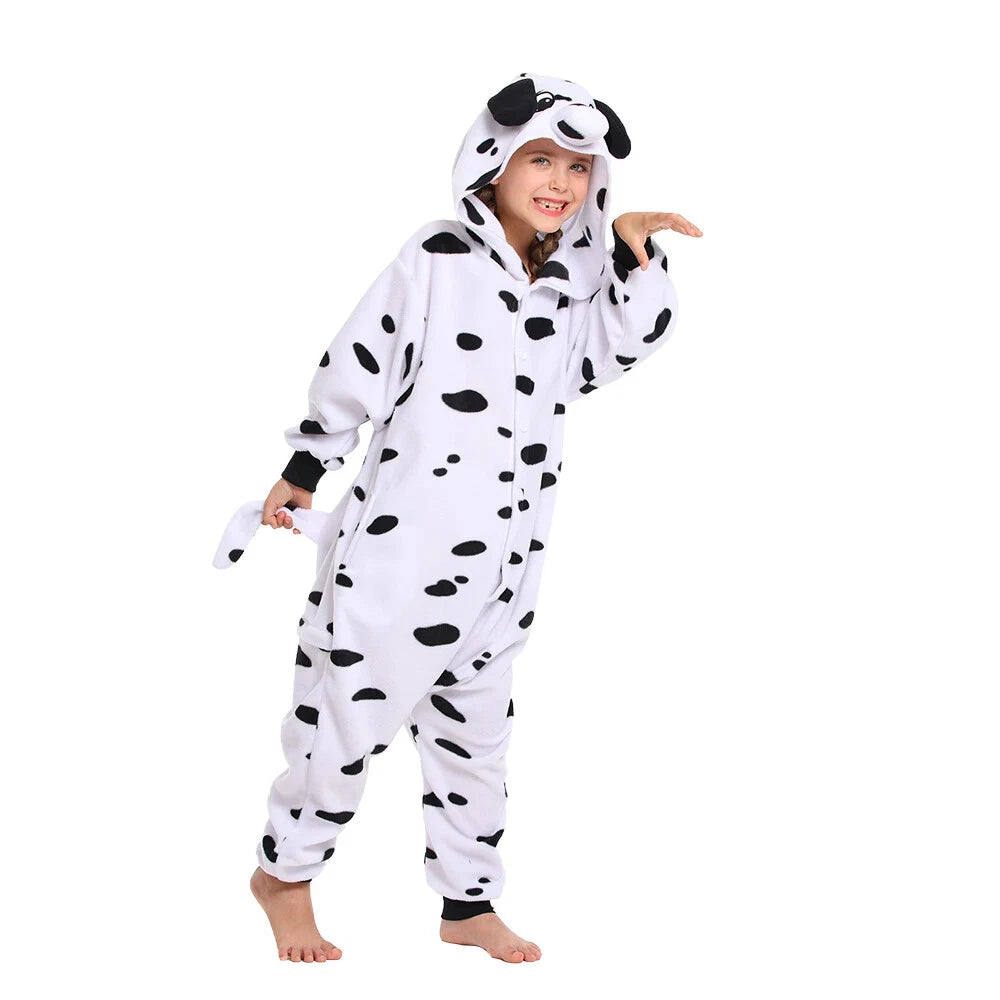 Kids Dalmatian Costumes One-piece Pyjamas Christmas Dog Cosplay Pajama Homewear