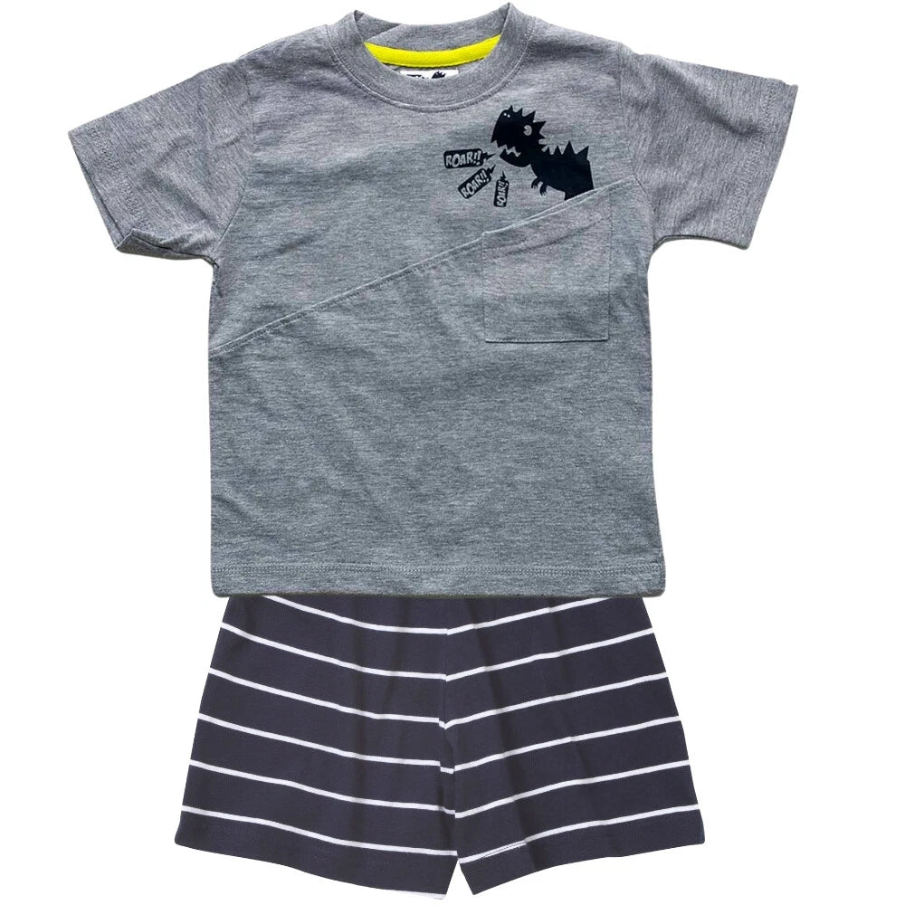 Boys Short Summer Pyjamas Dinosaur Shark Crocodile T-Rex Cotton 12mth-6yr Bedlam
