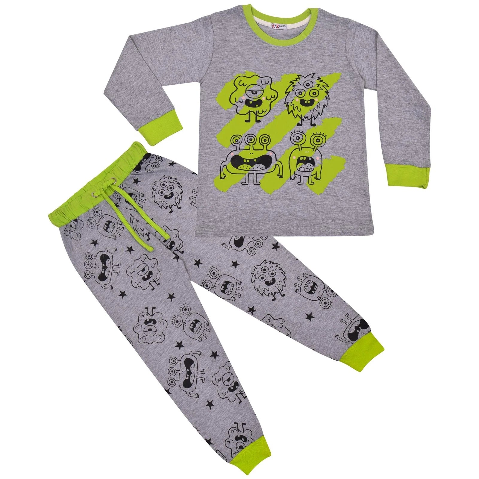 Kids Girls Boy Monster Pyjamas Children Grey 2 Piece Cotton Set