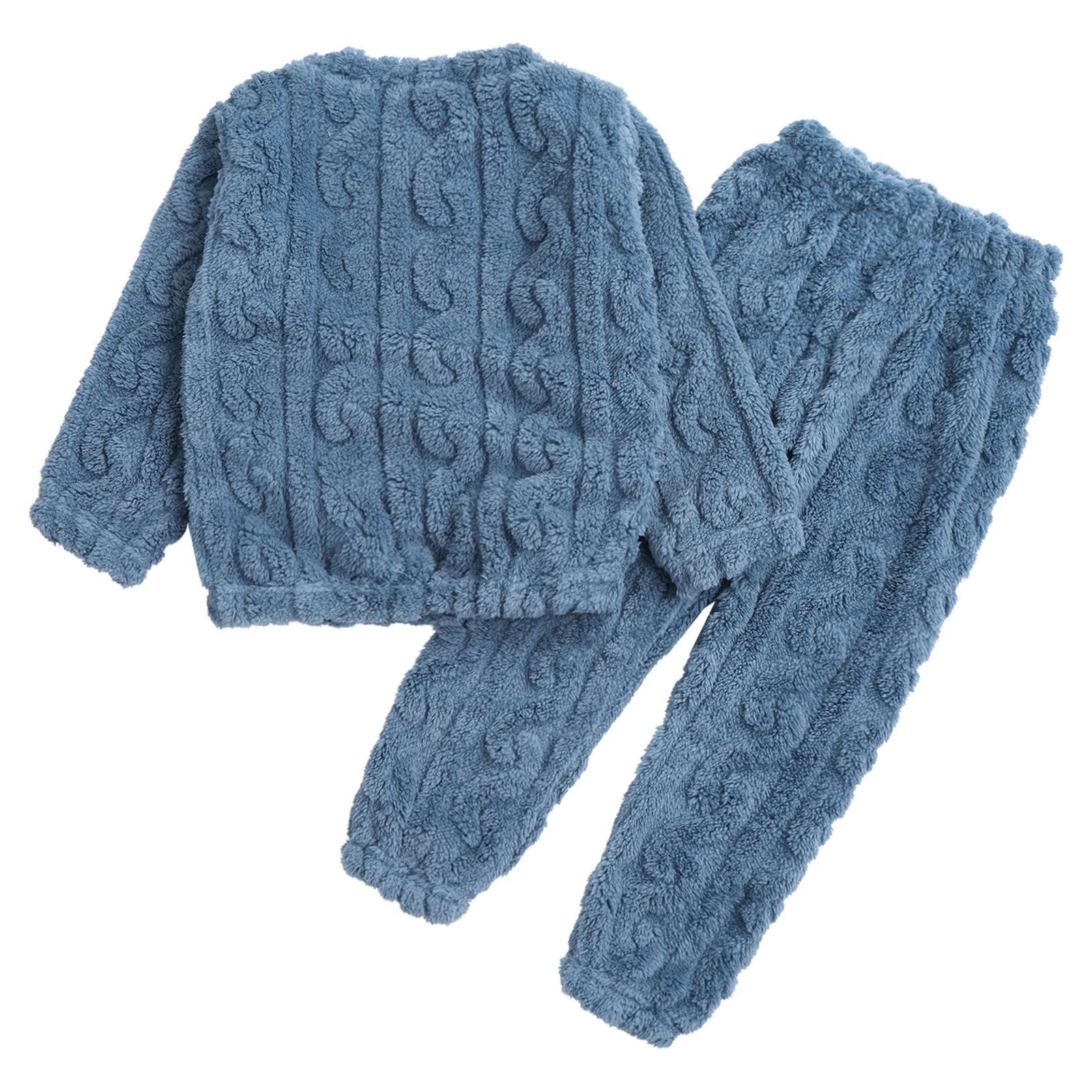 Kids Girls Pajamas Solid Color Set With Pants Outfits Nightwear Round Neck Tops