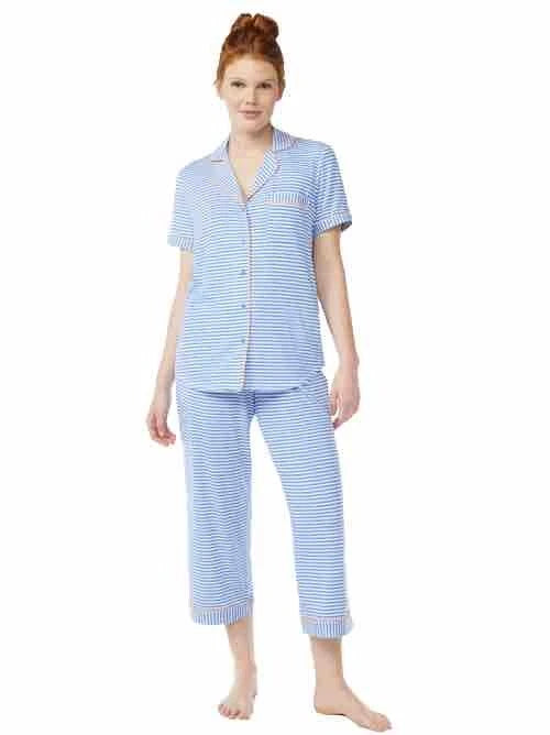 Joyspun Womens Notch Collar & Capri pants Sleep Set, Size S - 3XL