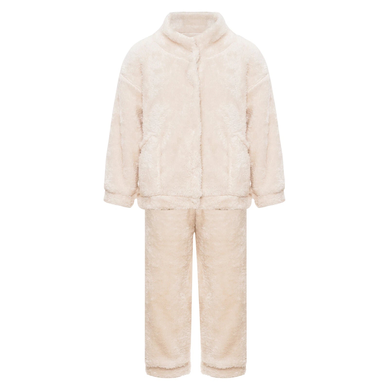 Girl Boy Sleepwear Faux Fur Pajamas Set Trousers Loungewear Buttons Pants Soft