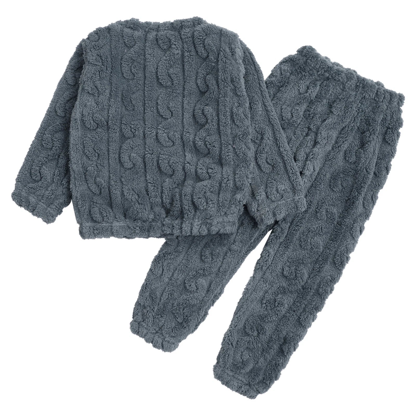 Kids Girls Set Nightwear Outfits Boys Pajamas Warm Winter Homewear Round Neck