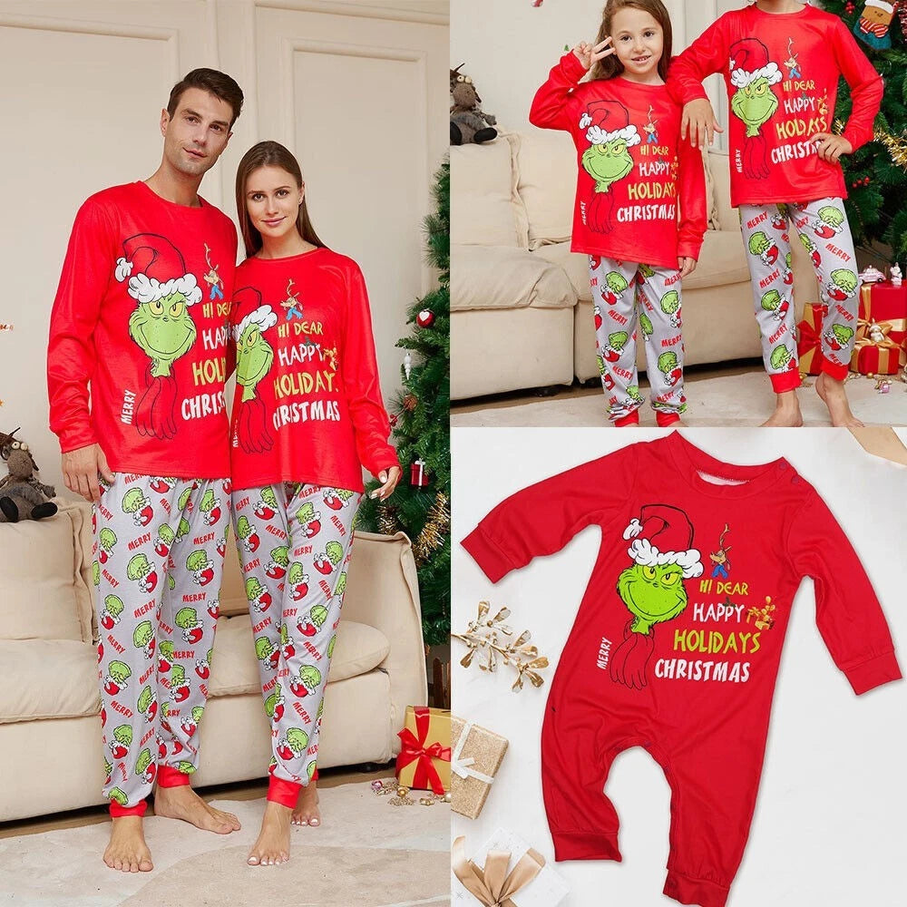 Christmas Family Matching Pyjamas Adult Kids Baby Grinch Nightwear Sleepwear Hot