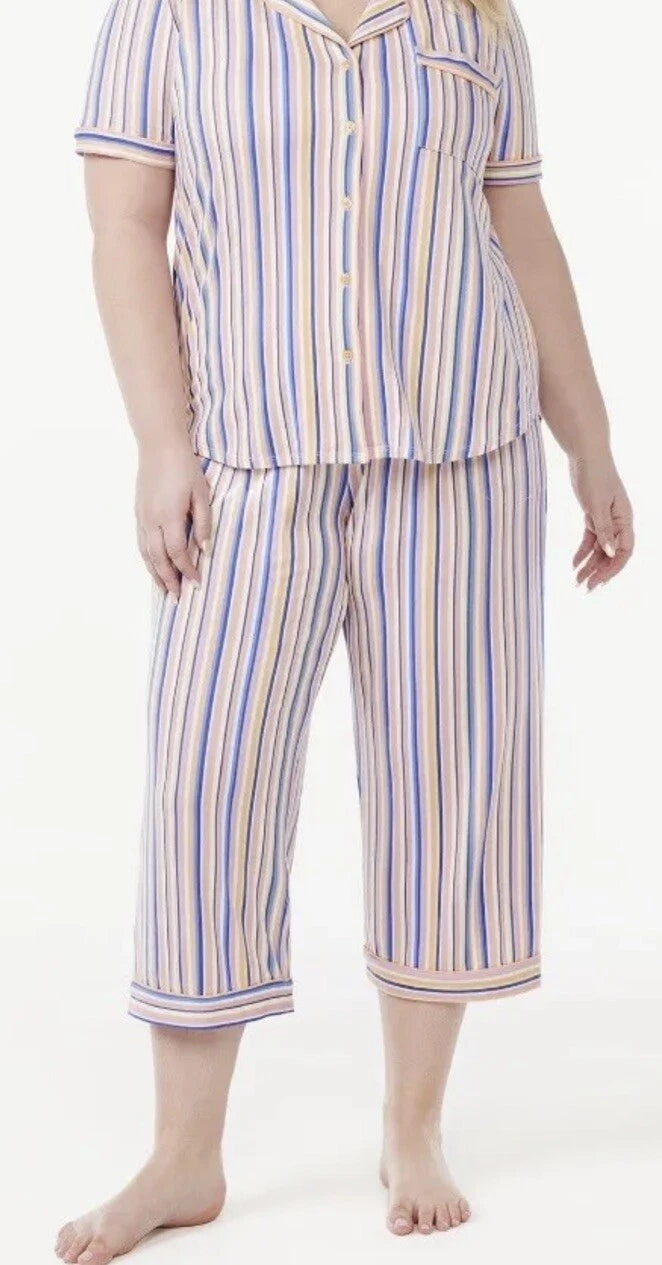 Joyspun Womens Notch Collar & Capri pants Sleep Set, Size S - 3XL