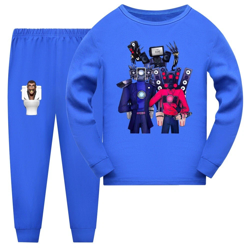Children's Skibidi Toilet TV Men's Long Sleeve T-shirt Long Pants Pajama Set