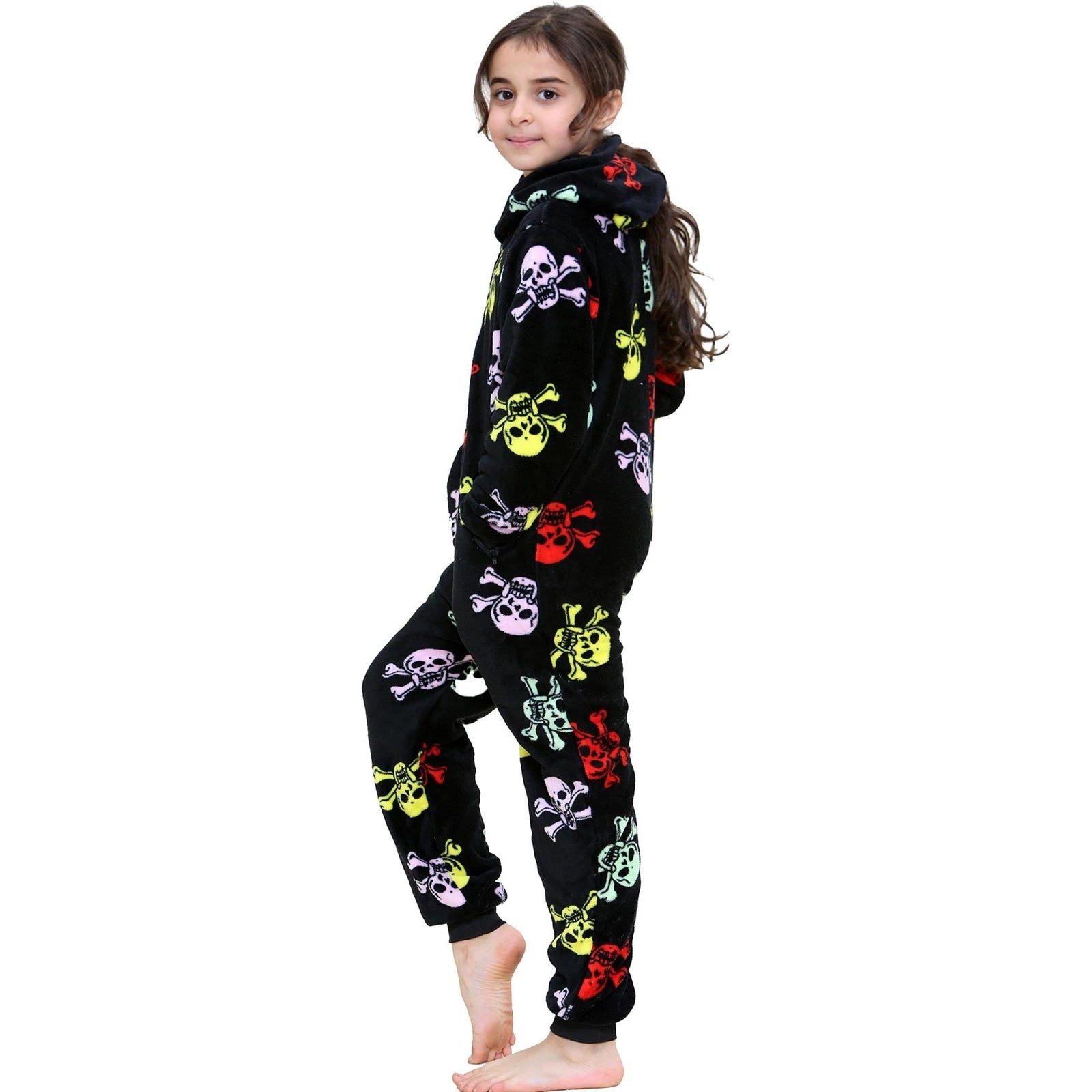 Kids Girls Boys Fun Skull Print A2Z Onesie One Piece Black & Multi Pyjama Sets