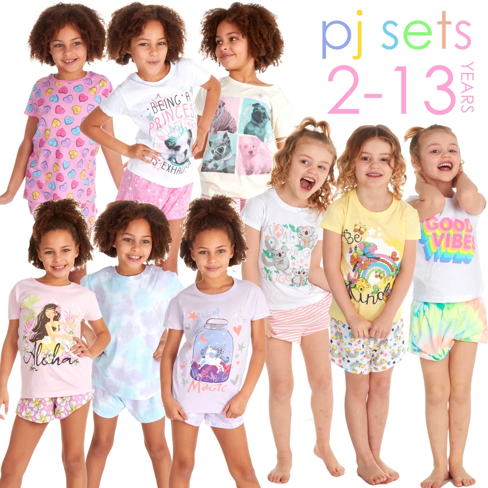 Kids Girls Pyjamas Short 100% Cotton 2-3 3-4 4-5 5-6 7-8 9-10 11-12 13 Years UK