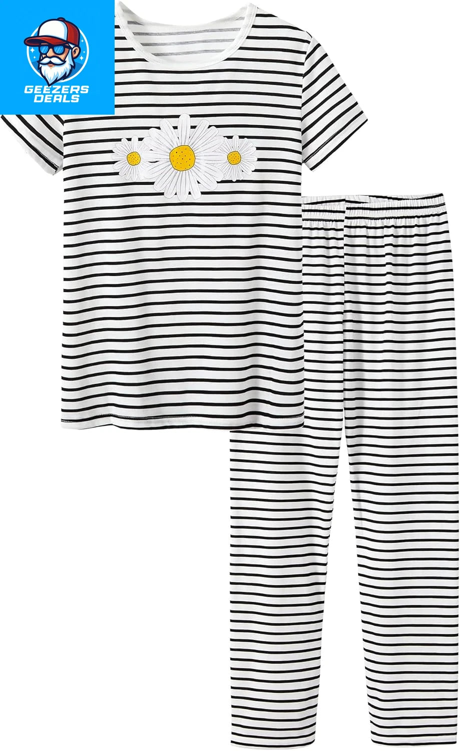 Pajamas for Girls Size 6-16 Pants & Long Sleeve Jammies Glitter Heart & Stripe T