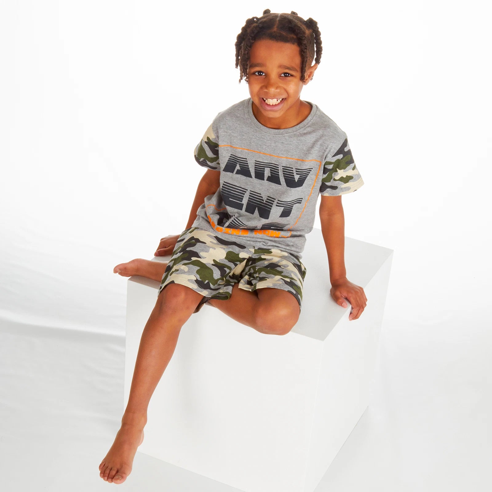 Boys Camo Short Sleeved Pyjama Set Adventure Army Theme Summer PJ's 2-13 Years