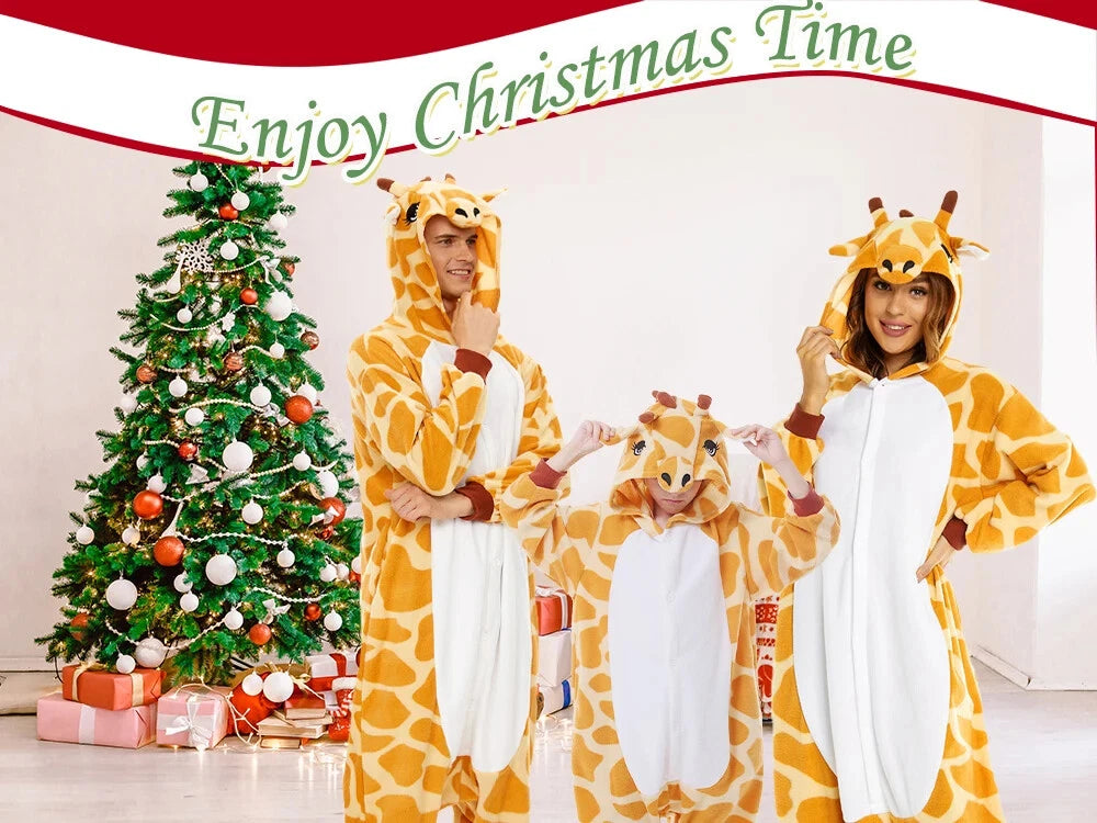Giraffe One Piece Pajamas For Kids Unisex Christmas Winter Warm Cozy Homewear