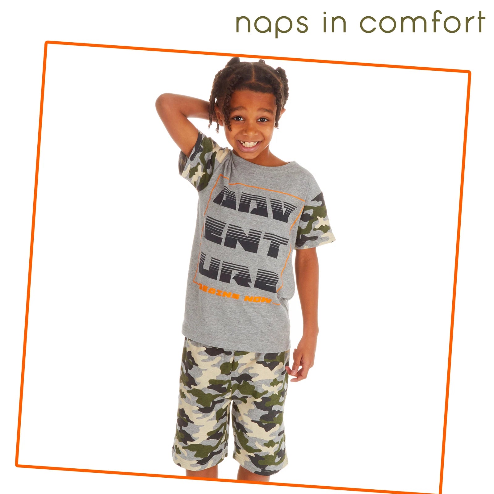 Boys Camo Short Sleeved Pyjama Set Adventure Army Theme Summer PJ's 2-13 Years
