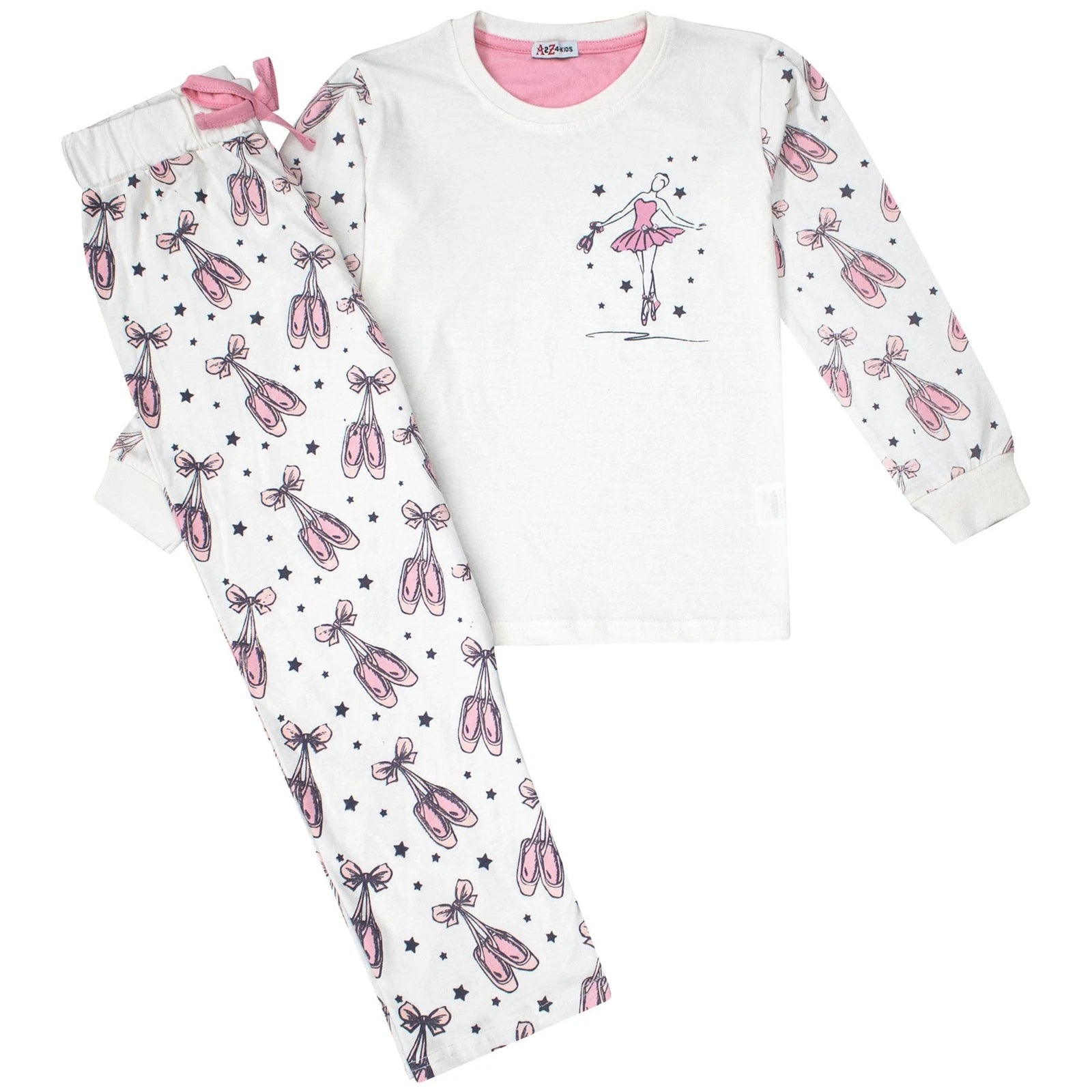Kids Girls Ballerina Baby Pink Print Children PJs 2 Piece Cotton Set 2-13 Years