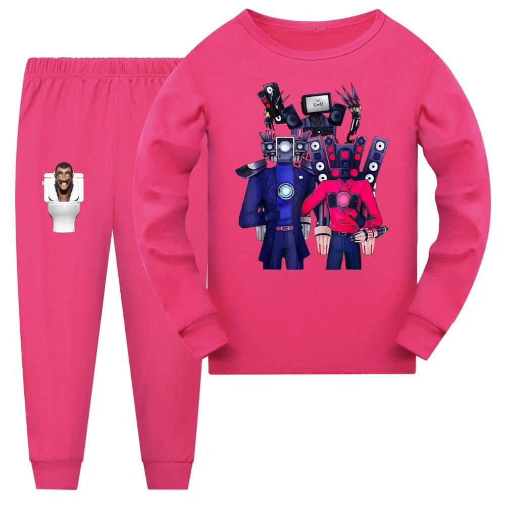 Children's Skibidi Toilet TV Men's Long Sleeve T-shirt Long Pants Pajama Set