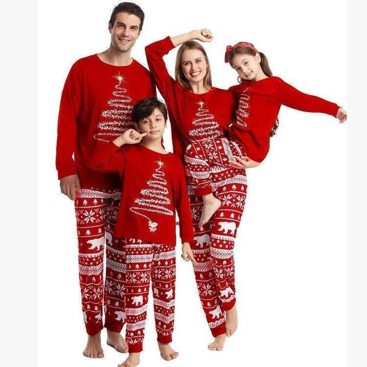 Family Matching Christmas Pyjamas Adult Kids Xmas Nightwear Pajamas Pjs Set