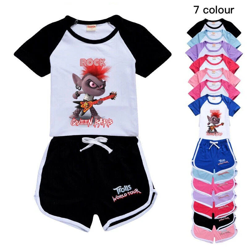 Hot Trolls Rock Queen Barb Shorts T-shirt Outfits Kids PJ'S Loungewear Tracksuit