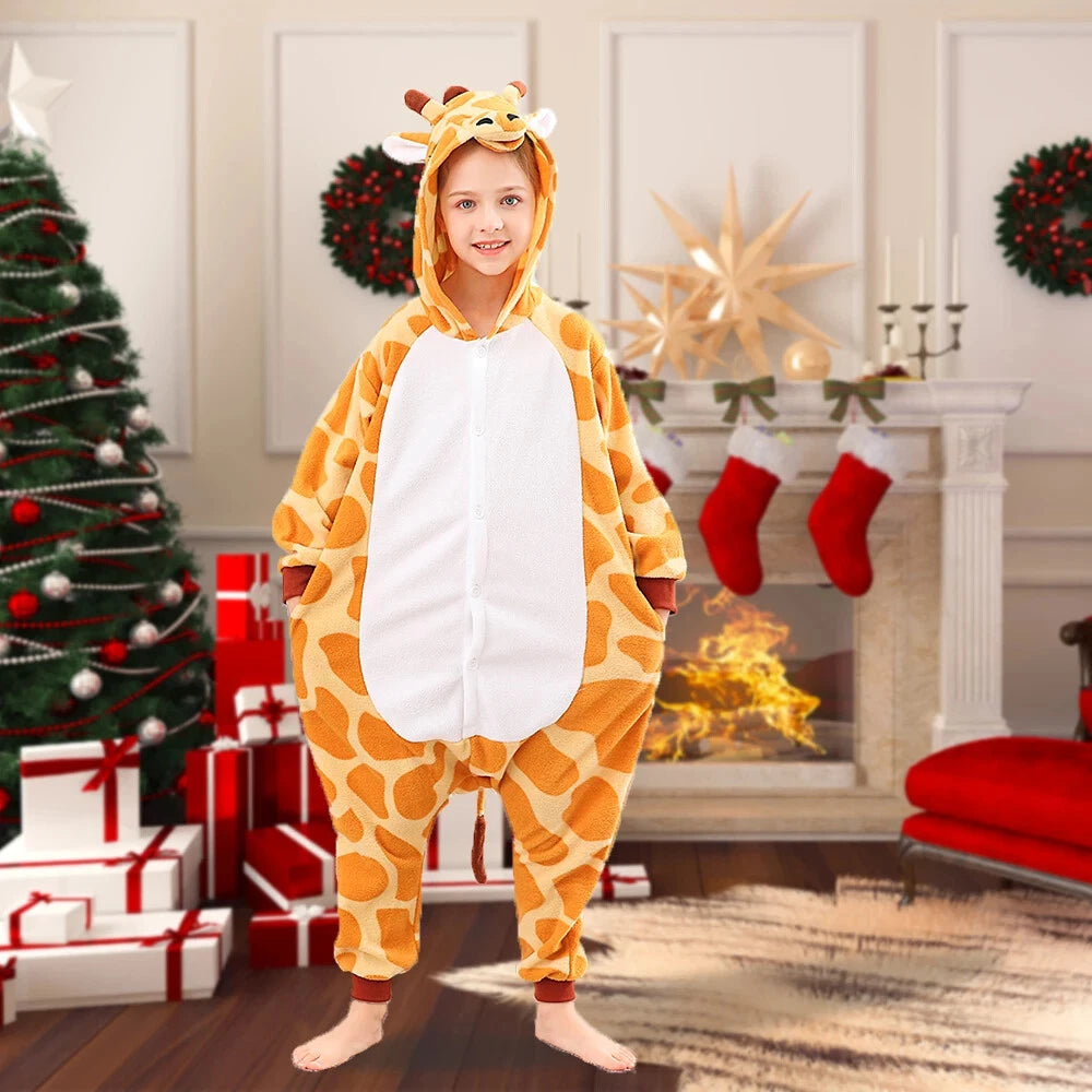 Giraffe One Piece Pajamas For Kids Unisex Christmas Winter Warm Cozy Homewear