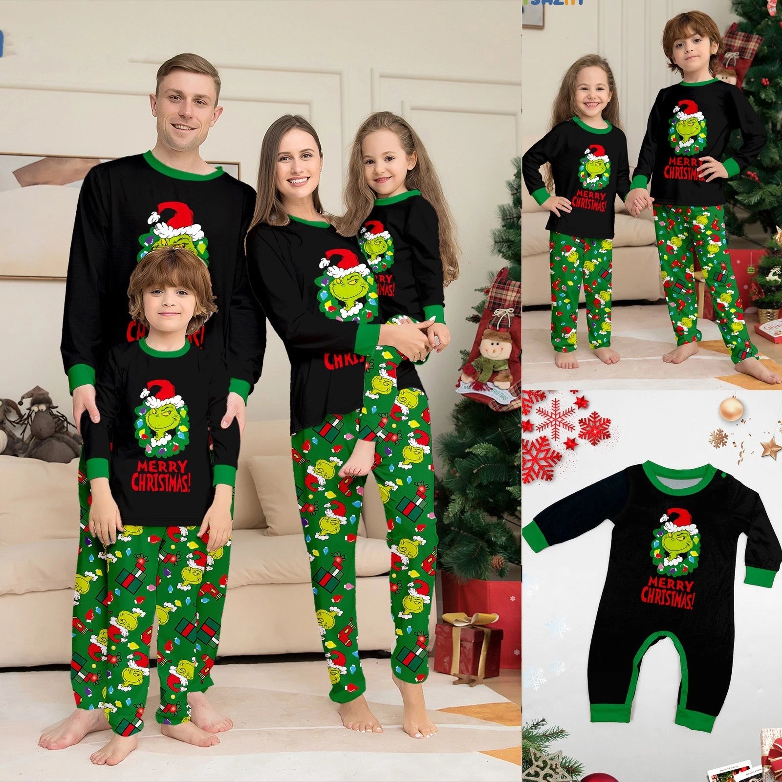 Christmas Family Matching Grinch Pyjamas Adults Kids Xmas Nightwear Pajamas Pjs