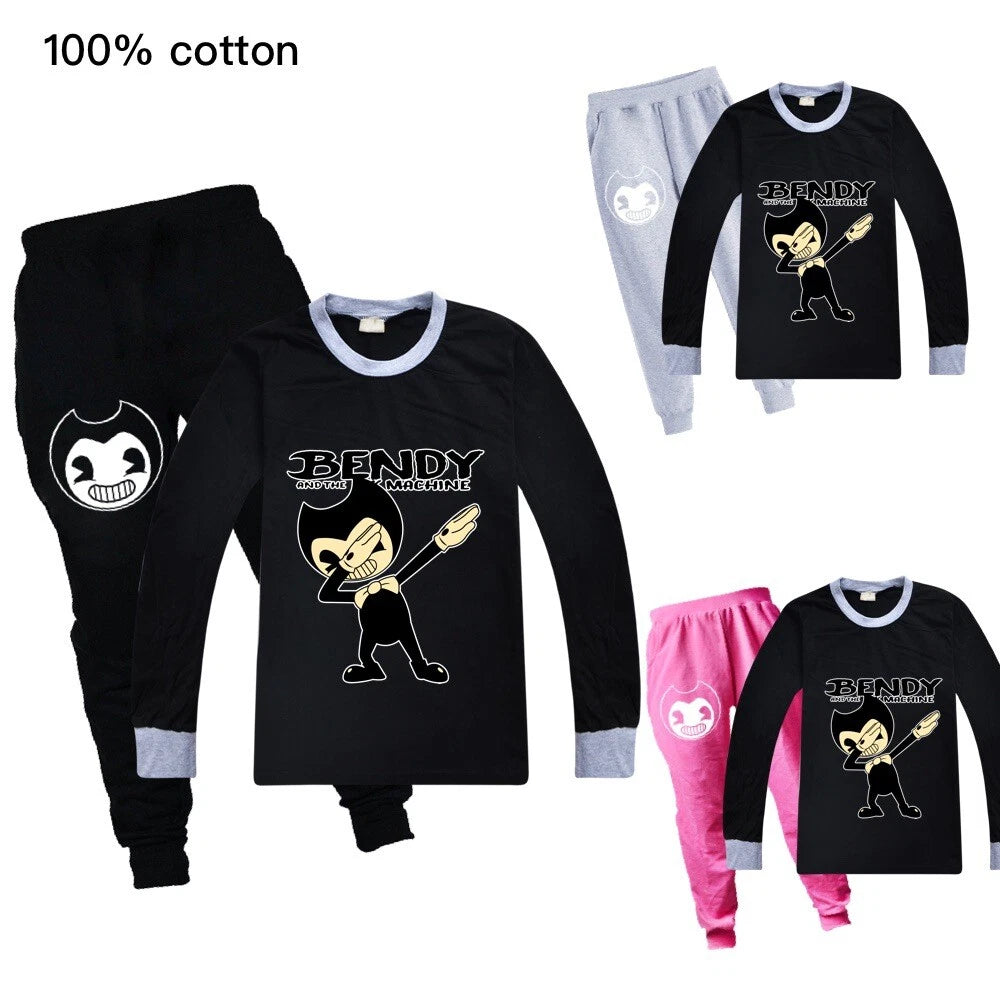 Kids Bendy The Ink Machine T shirt+Pants Pyjamas Nightwear Sleepwear PJ Sets New